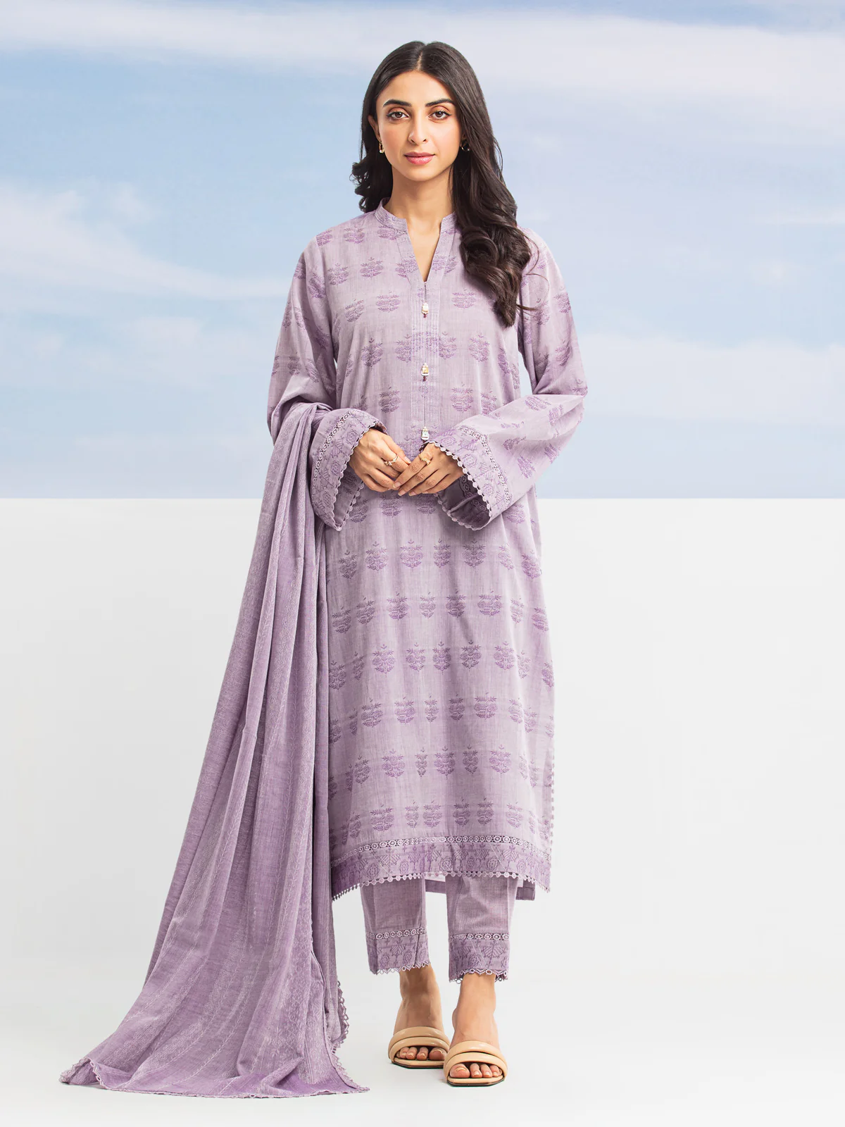 Unstitched Embroidered Jacquard Suit - EWU24V3-28789-3P - Image 5