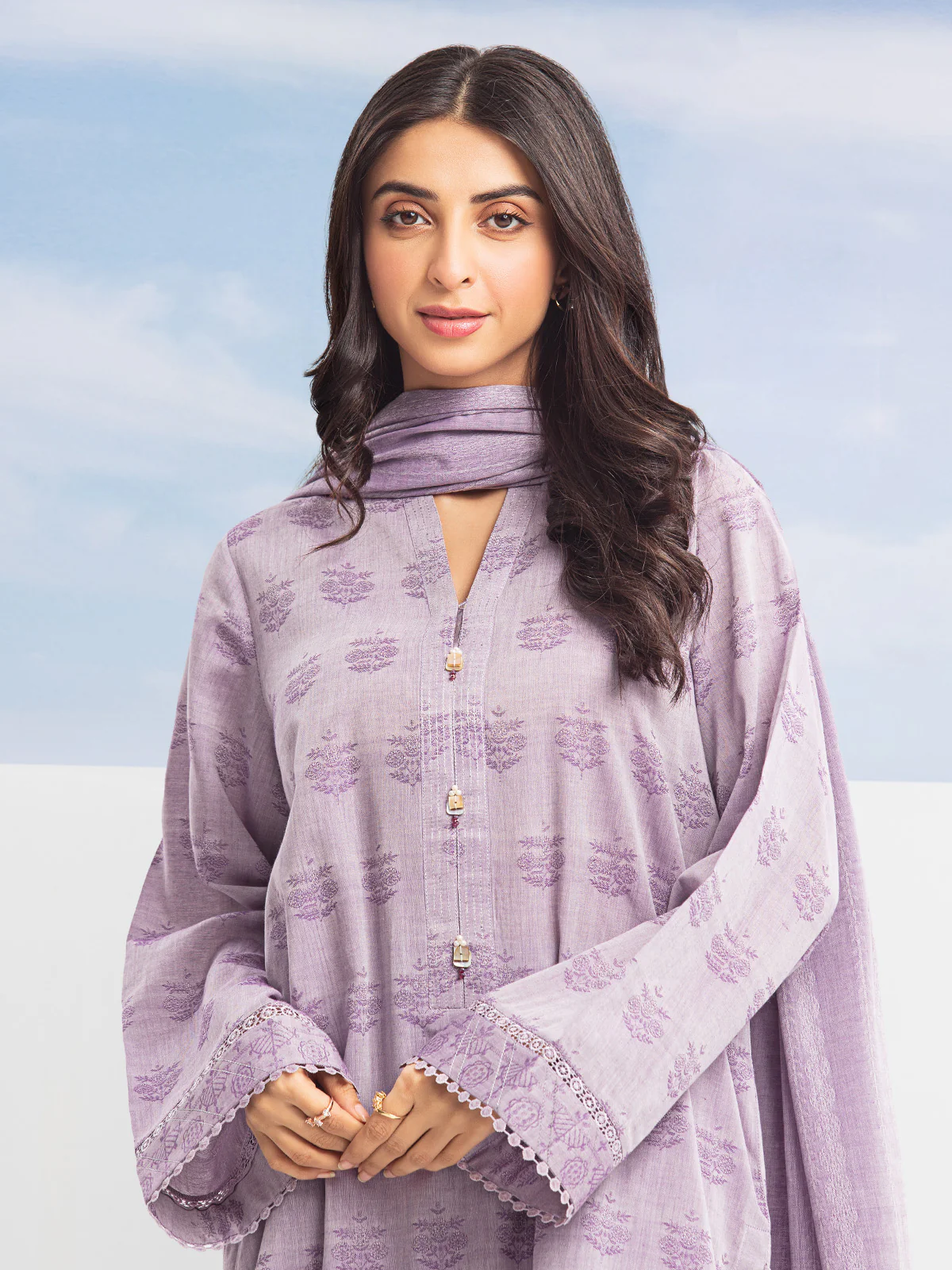 Unstitched Embroidered Jacquard Suit - EWU24V3-28789-3P - Image 2