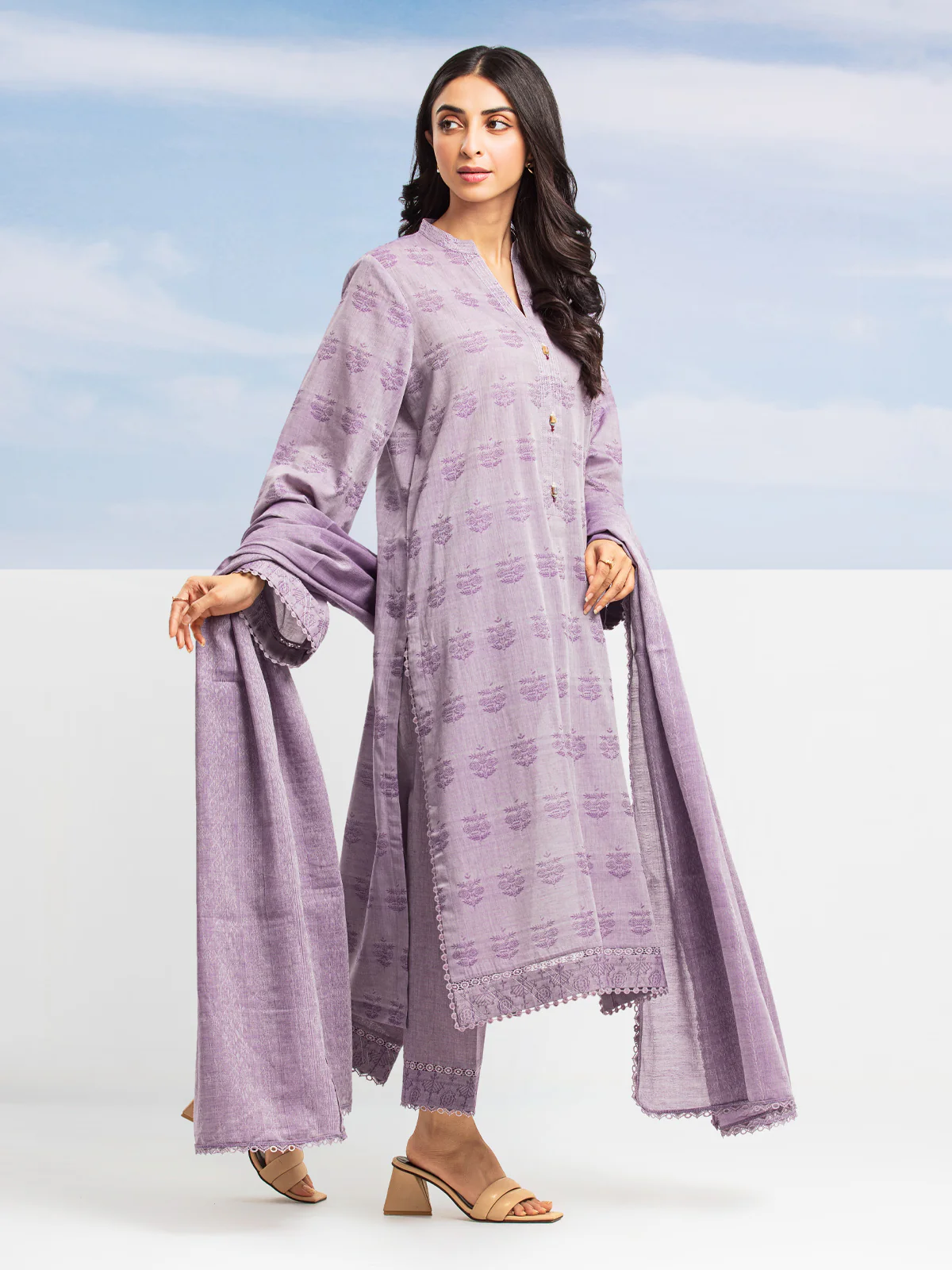 Unstitched Embroidered Jacquard Suit - EWU24V3-28789-3P - Image 3