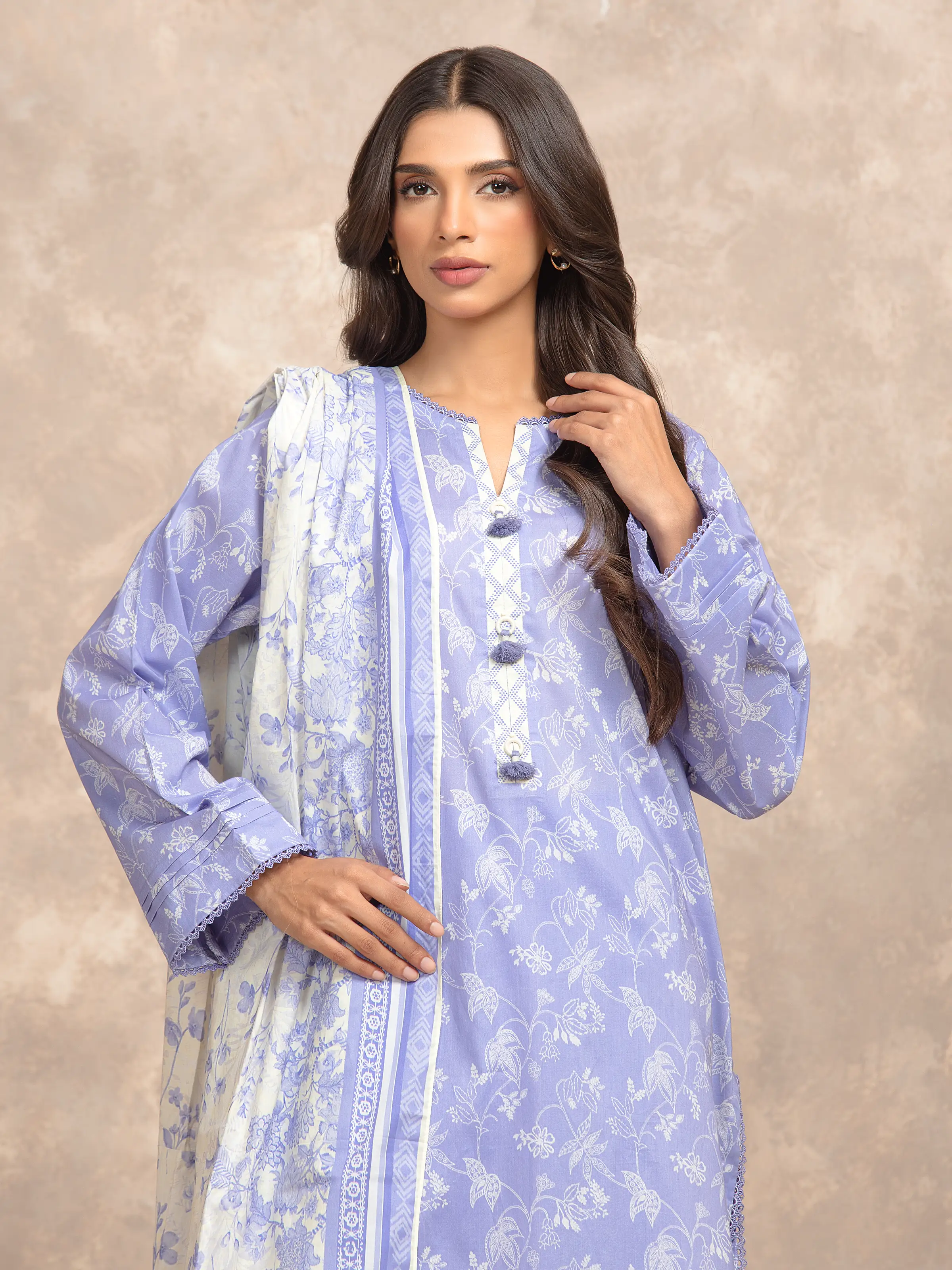 Unstitched Light Purple Printed Lawn Suit - EWU6A1-36515-3P - Image 2