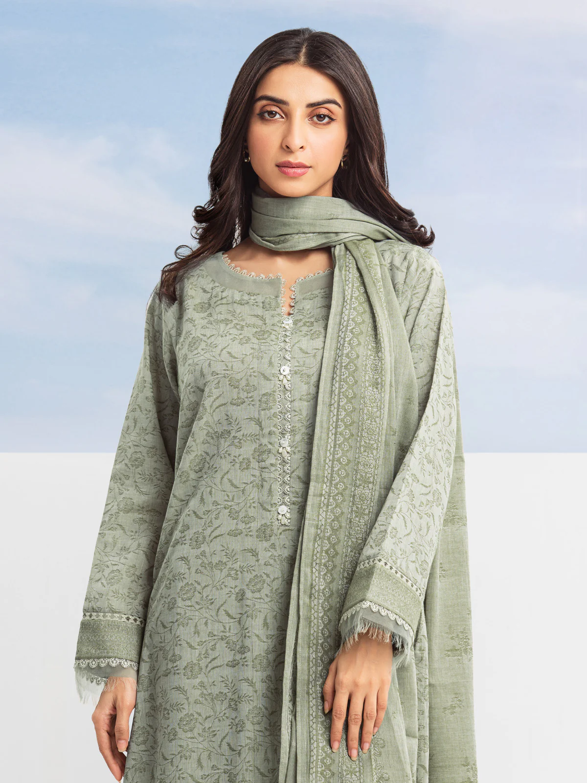 Unstitched Embroidered Jacquard Suit - EWU24V3-28785-3P - Image 5