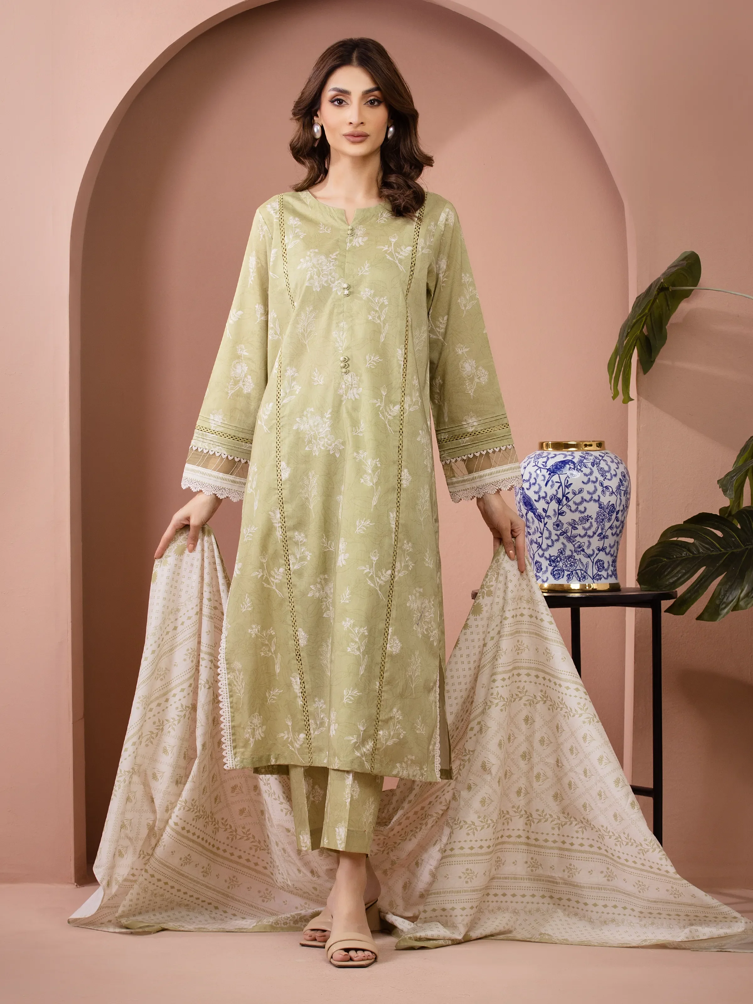 Unstitched Light Sage Printed Lawn Suit - EWU6A1-36512-3P