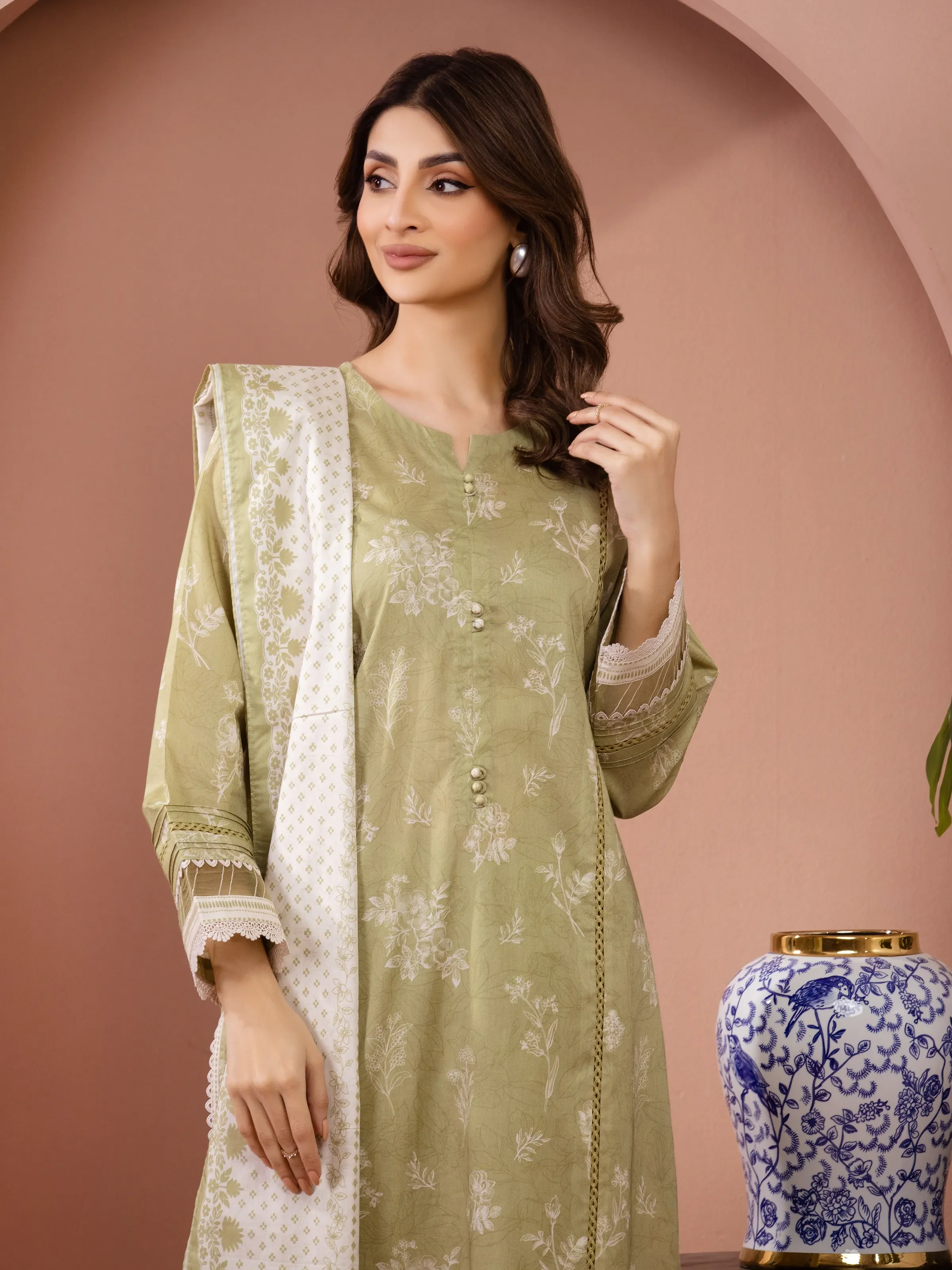 Unstitched Light Sage Printed Lawn Suit - EWU6A1-36512-3P - Image 2