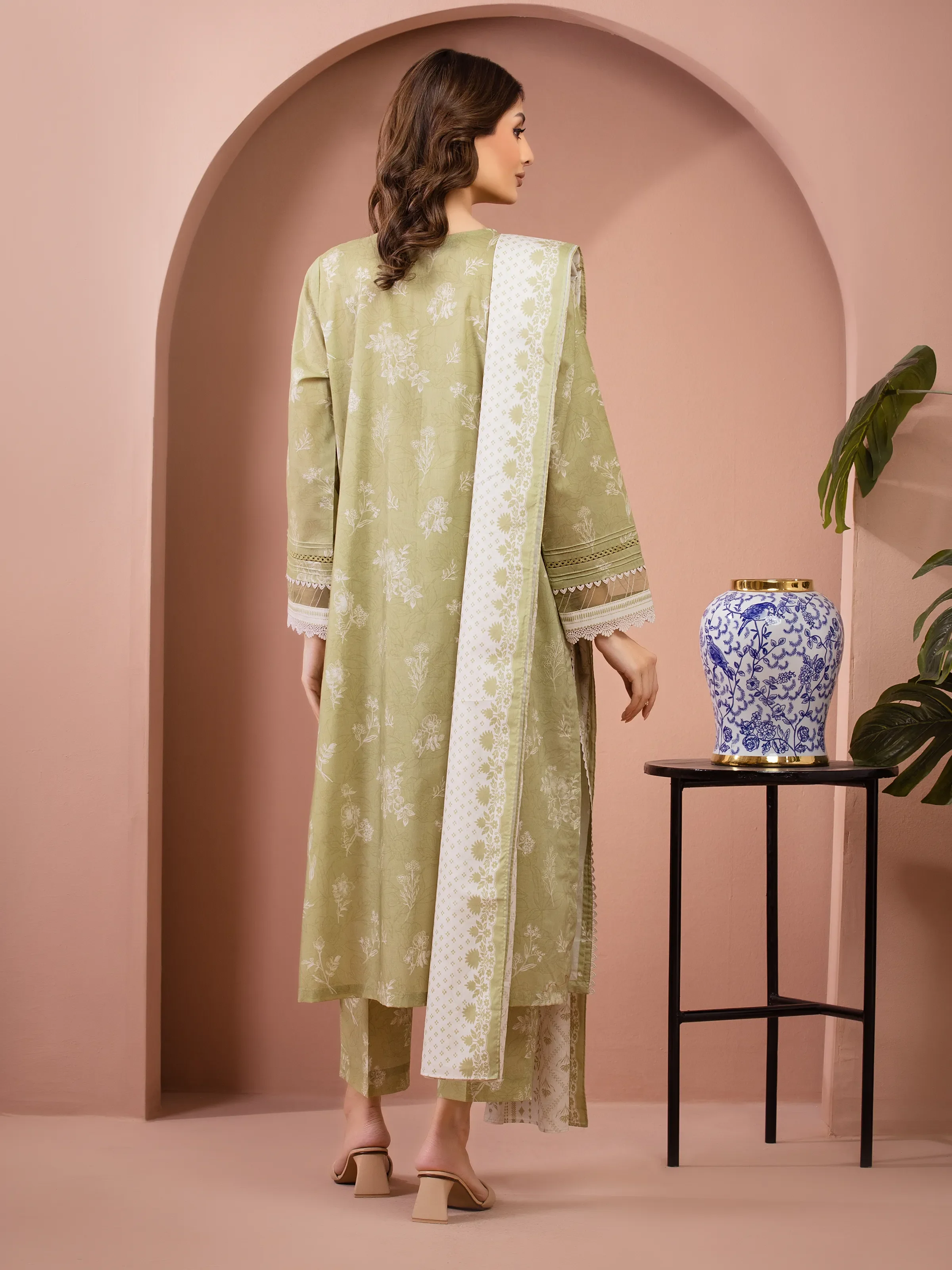 Unstitched Light Sage Printed Lawn Suit - EWU6A1-36512-3P - Image 5