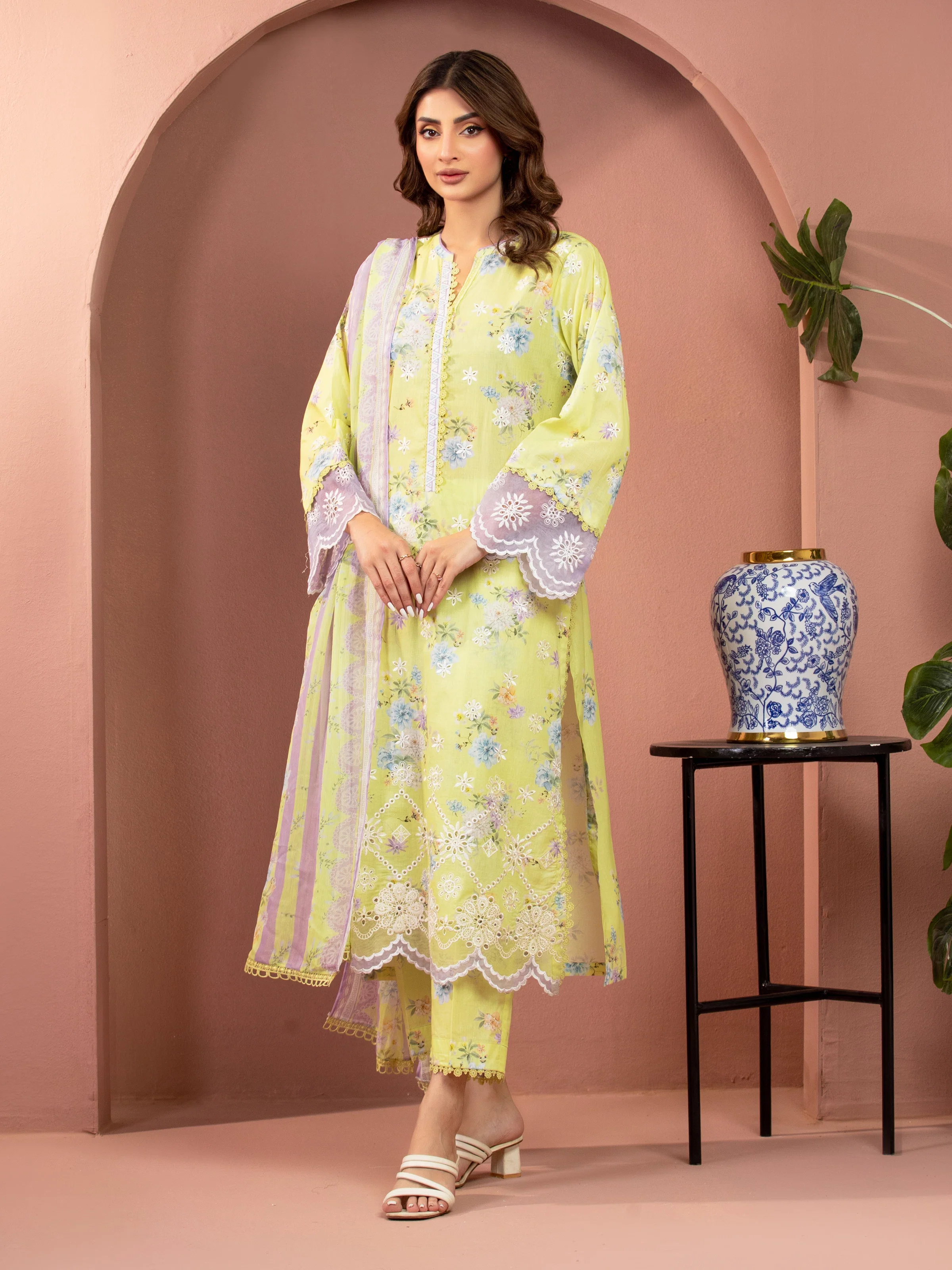 Unstitched Embroidered Lawn Suit - EWU5V1-31490-3P - Image 2