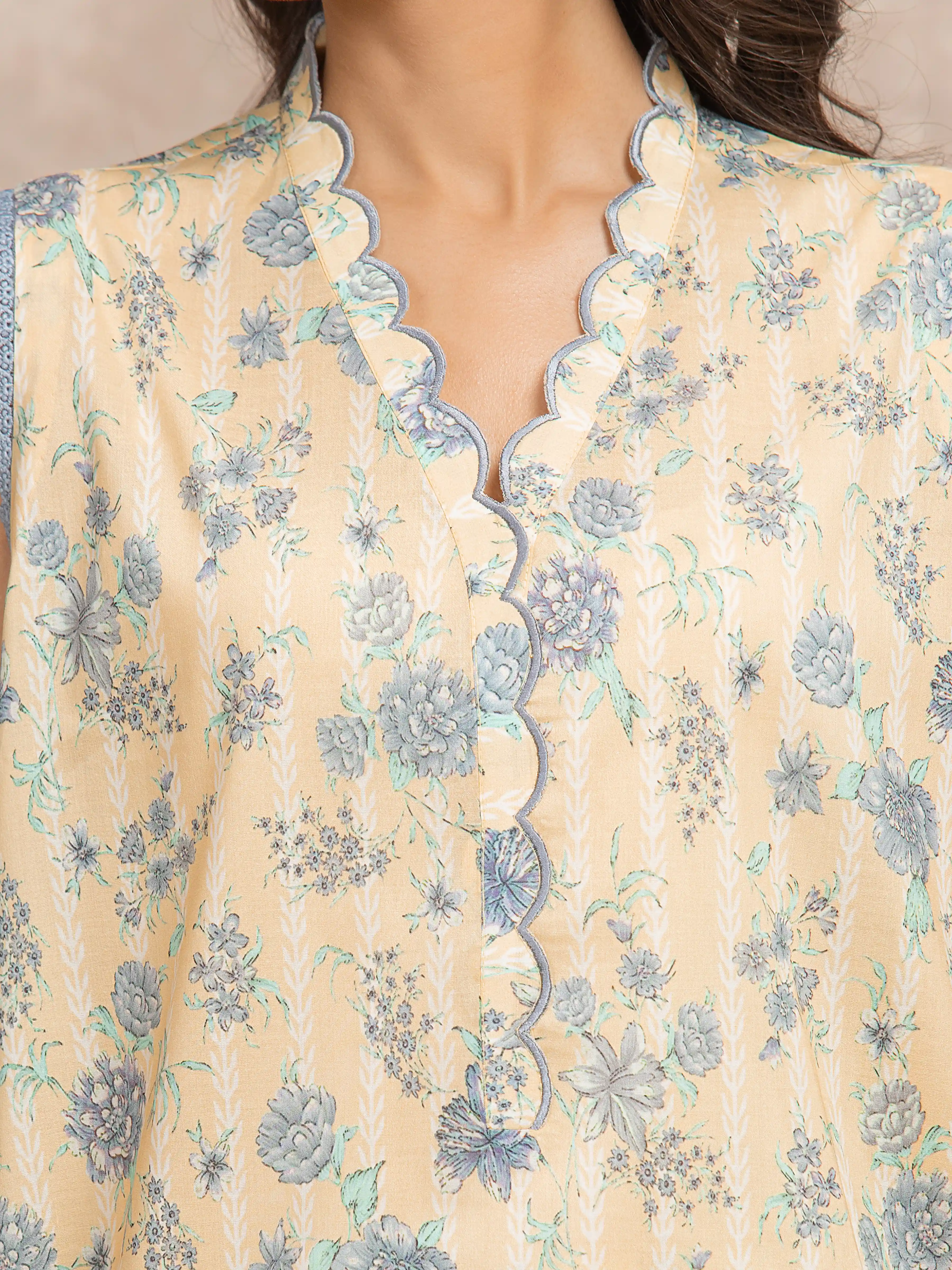 Unstitched Light Yellow Printed Lawn Suit - EWU6A1-36503-3P - Image 3