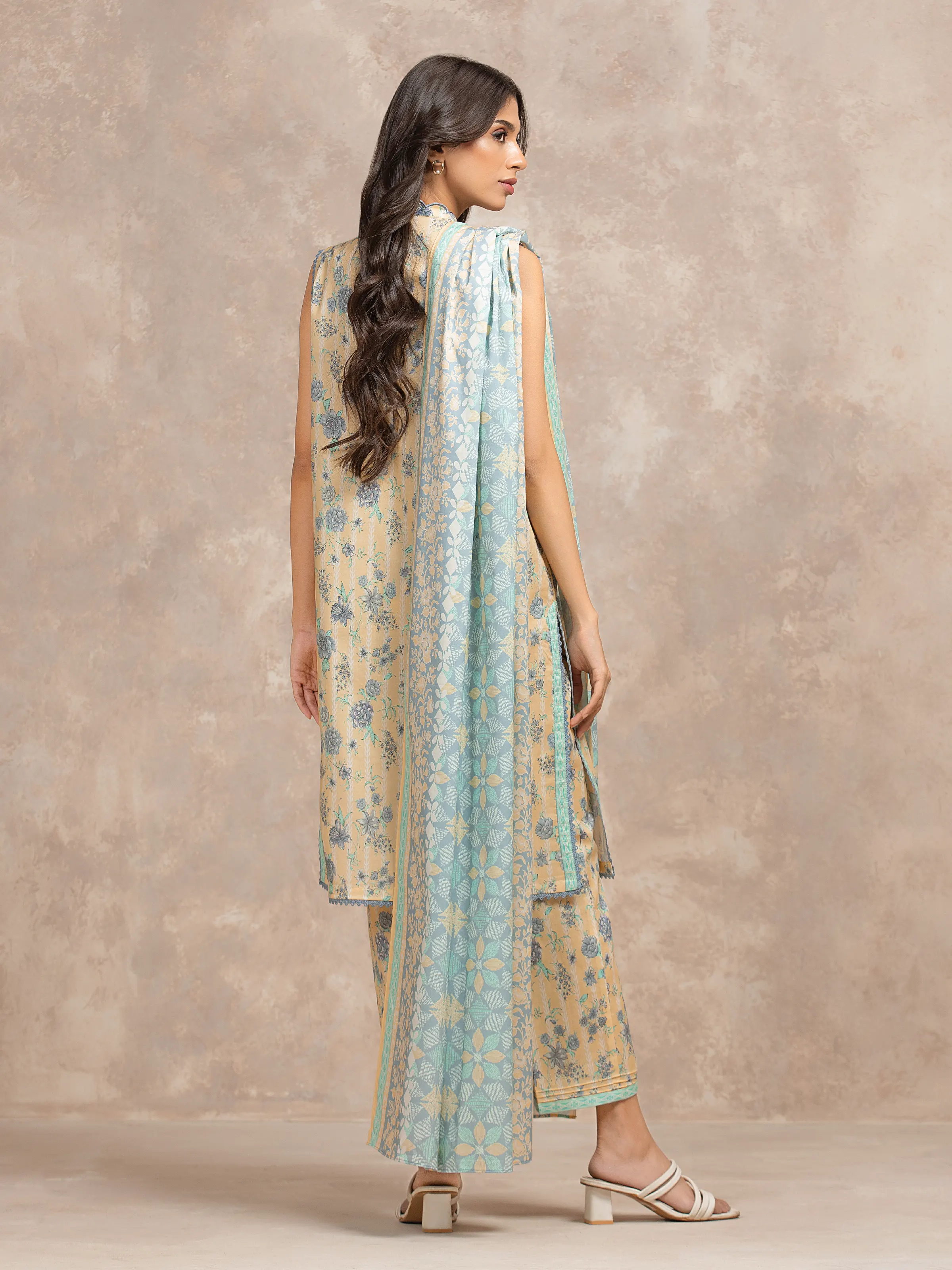 Unstitched Light Yellow Printed Lawn Suit - EWU6A1-36503-3P - Image 4