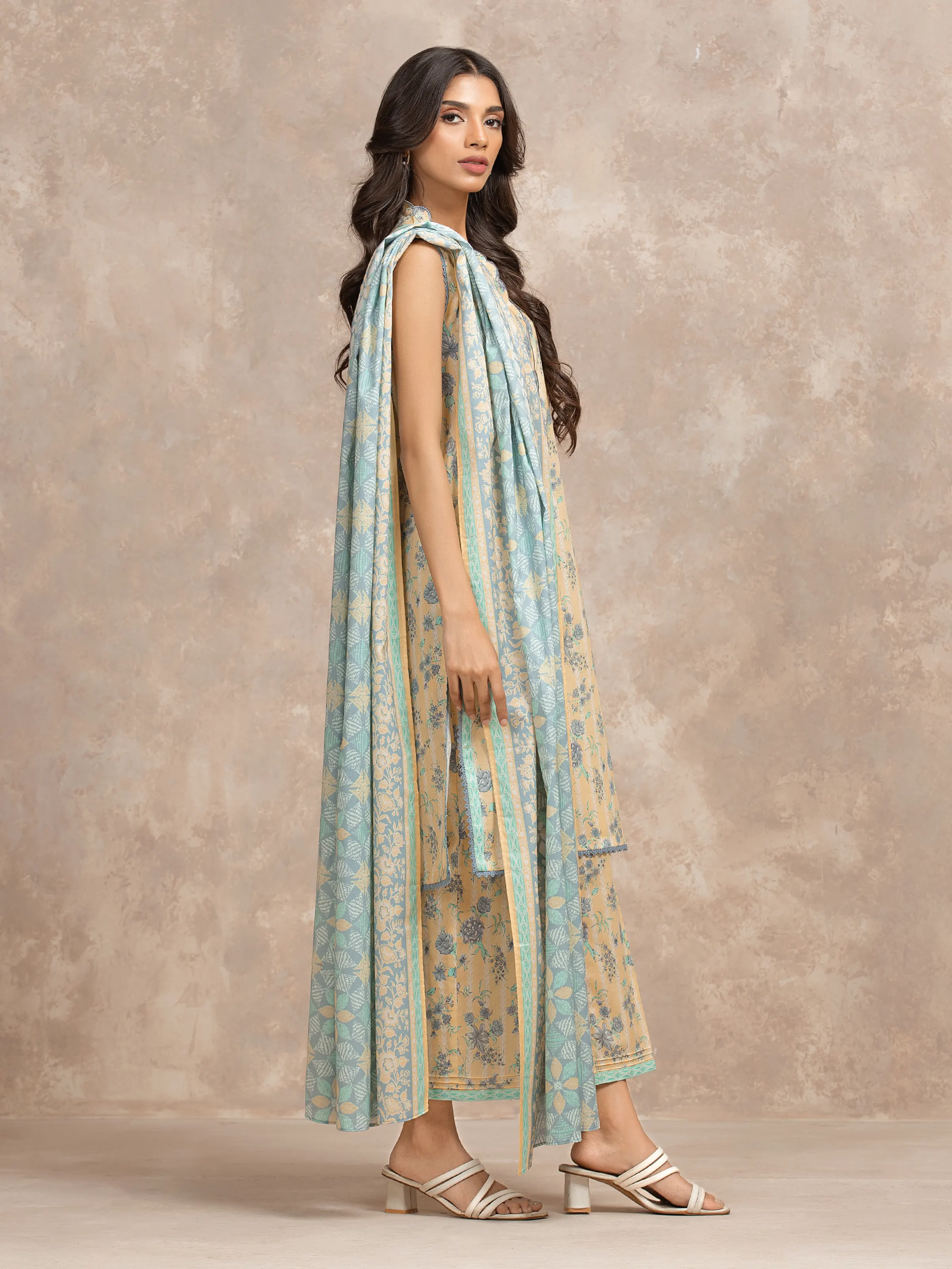 Unstitched Light Yellow Printed Lawn Suit - EWU6A1-36503-3P - Image 5