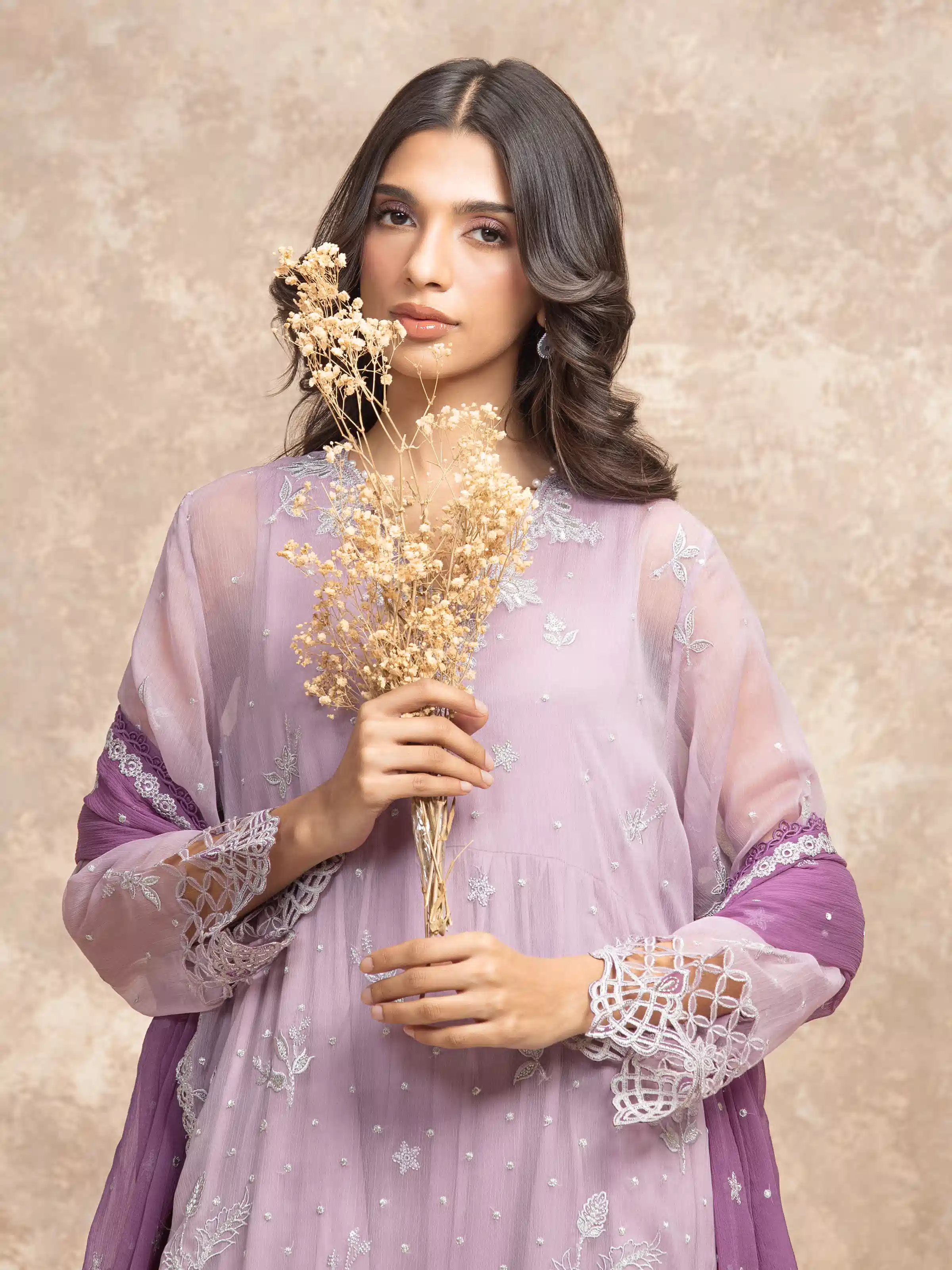 Unstitched Embroidered Chiffon Suit - EWU5V5-31300-3P - Image 2
