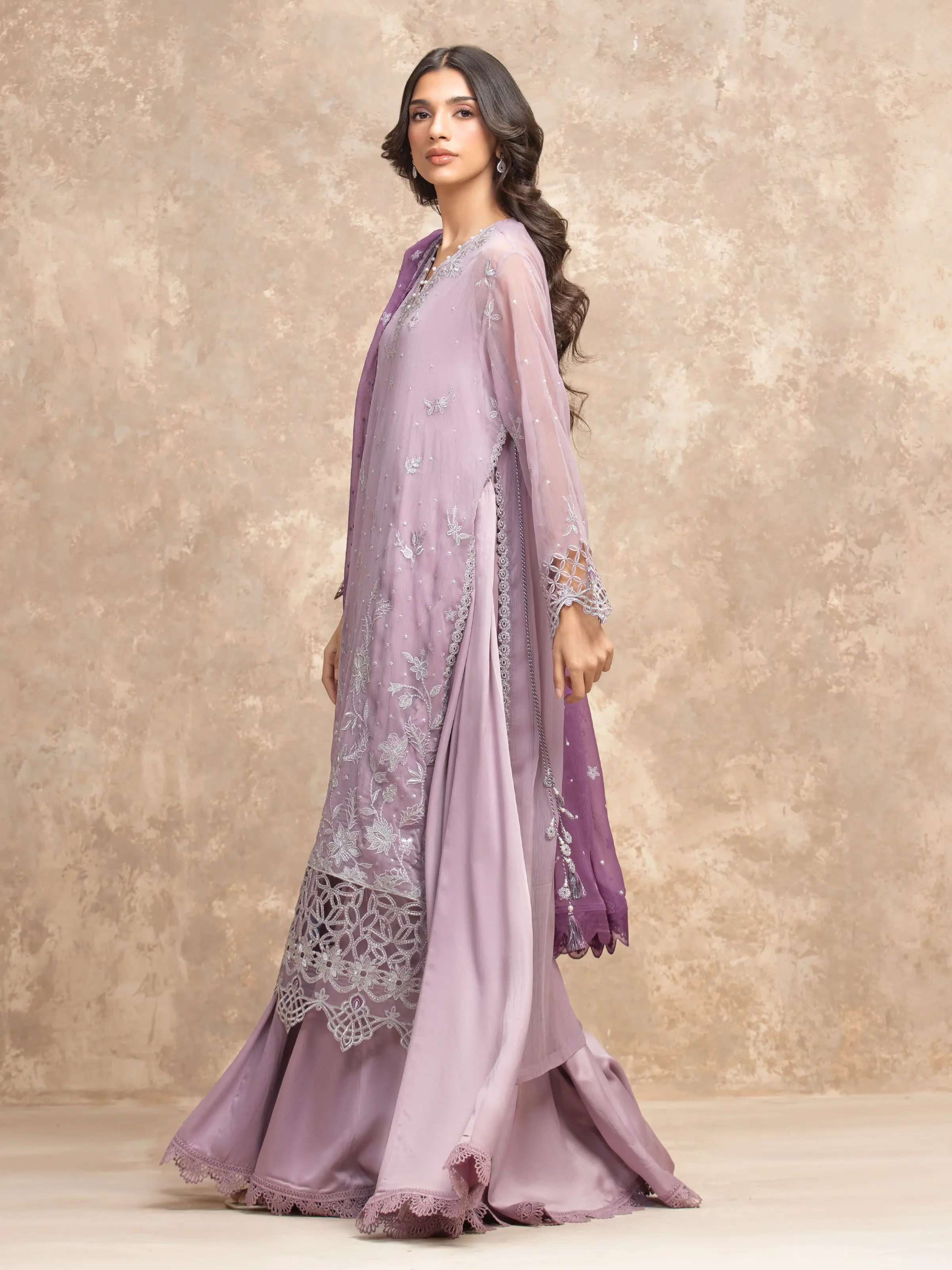 Unstitched Embroidered Chiffon Suit - EWU5V5-31300-3P - Image 5
