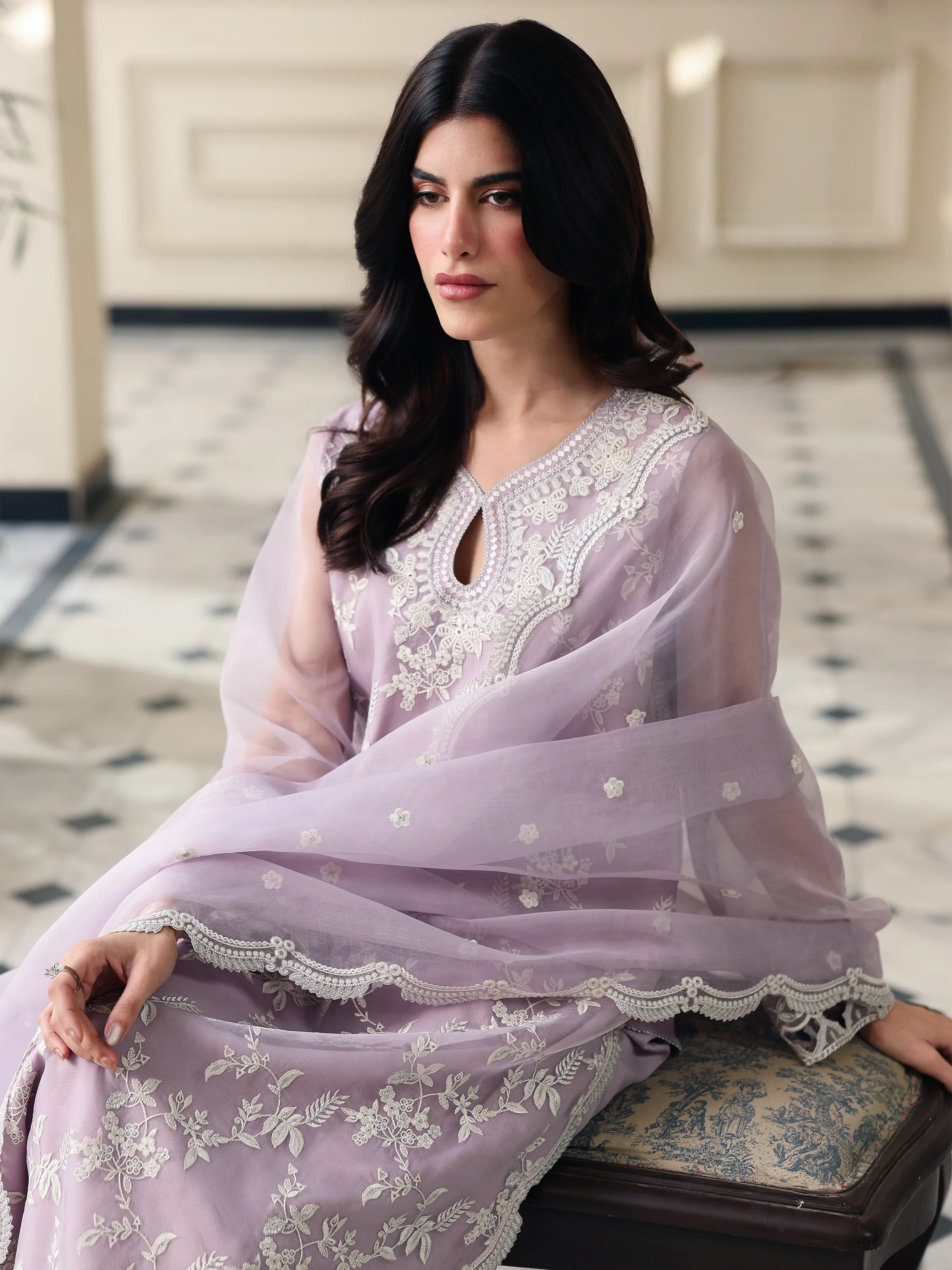 Unstitched Embroidered Organza Suit - EWU5V4-31274-3P - Image 2