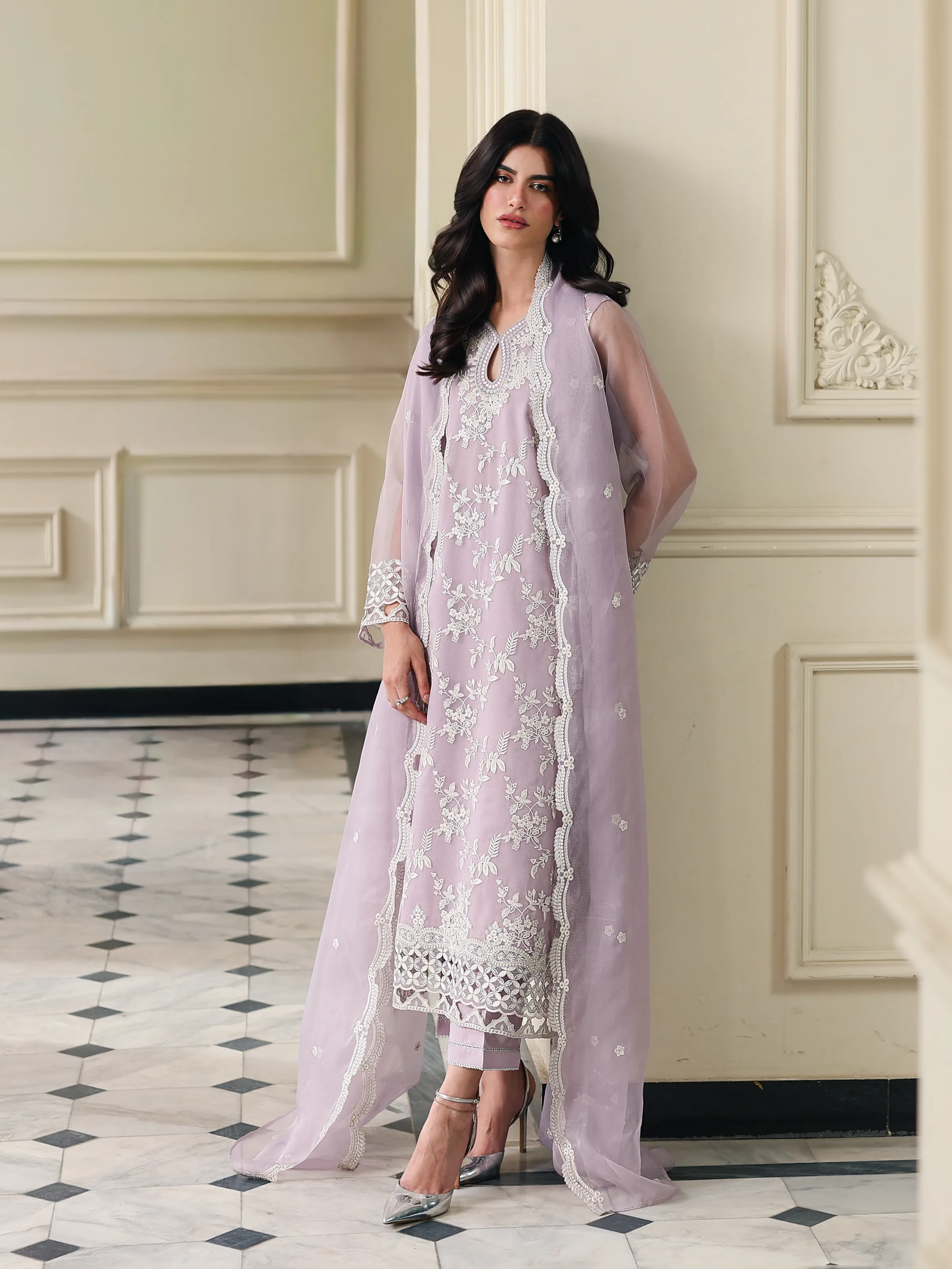 Unstitched Embroidered Organza Suit - EWU5V4-31274-3P - Image 3