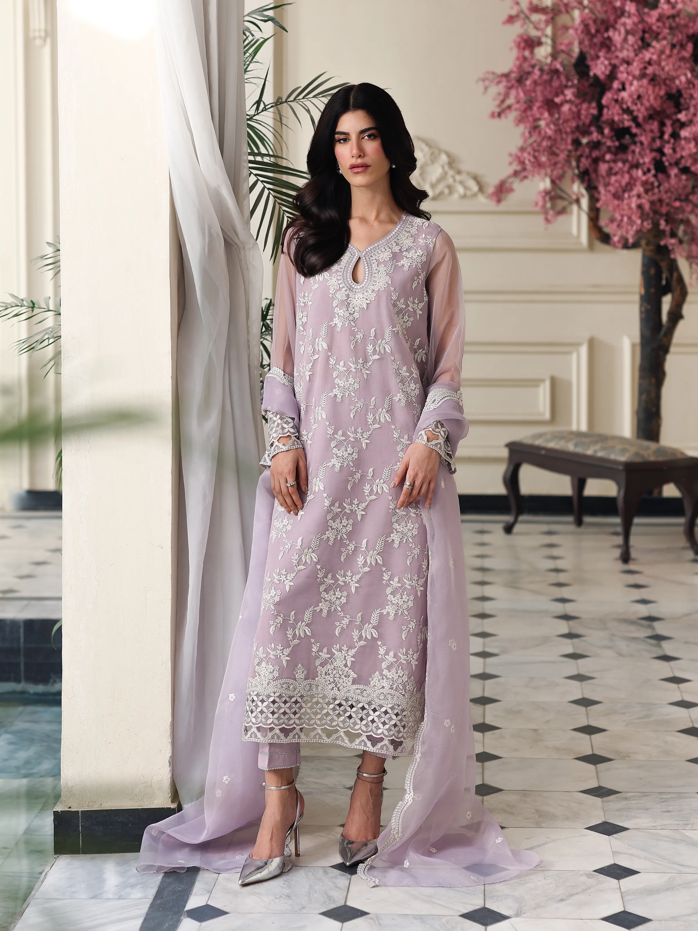 Unstitched Embroidered Organza Suit - EWU5V4-31274-3P - Image 4