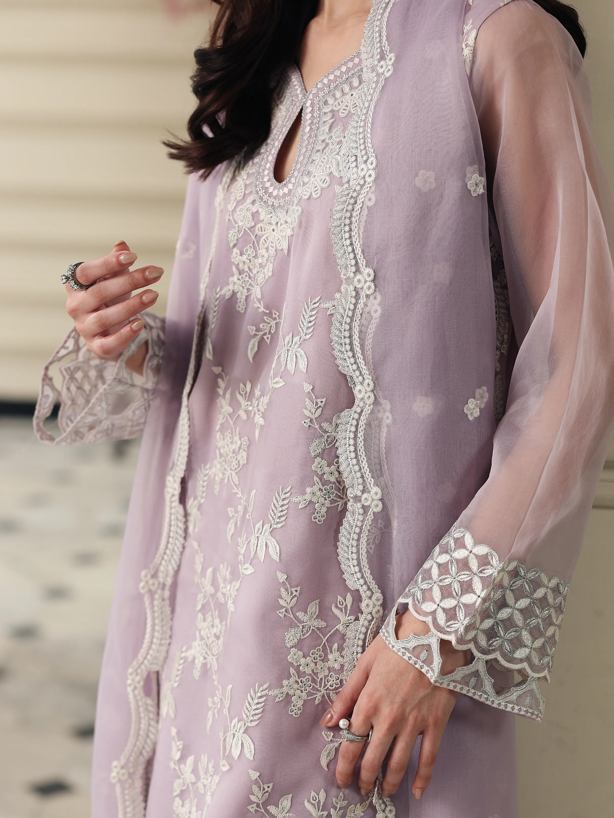 Unstitched Embroidered Organza Suit - EWU5V4-31274-3P - Image 5