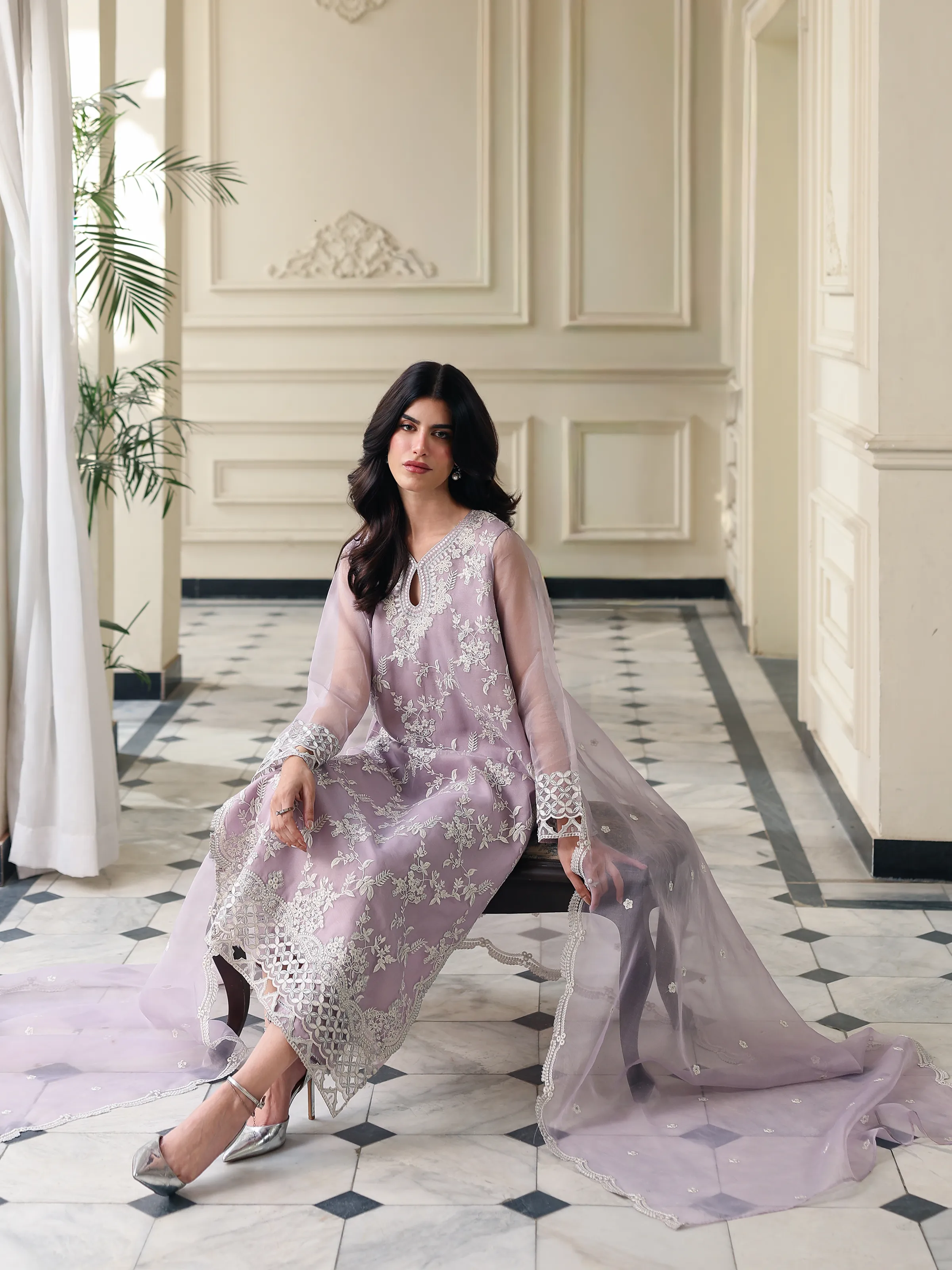 Unstitched Embroidered Organza Suit - EWU5V4-31274-3P - Image 6