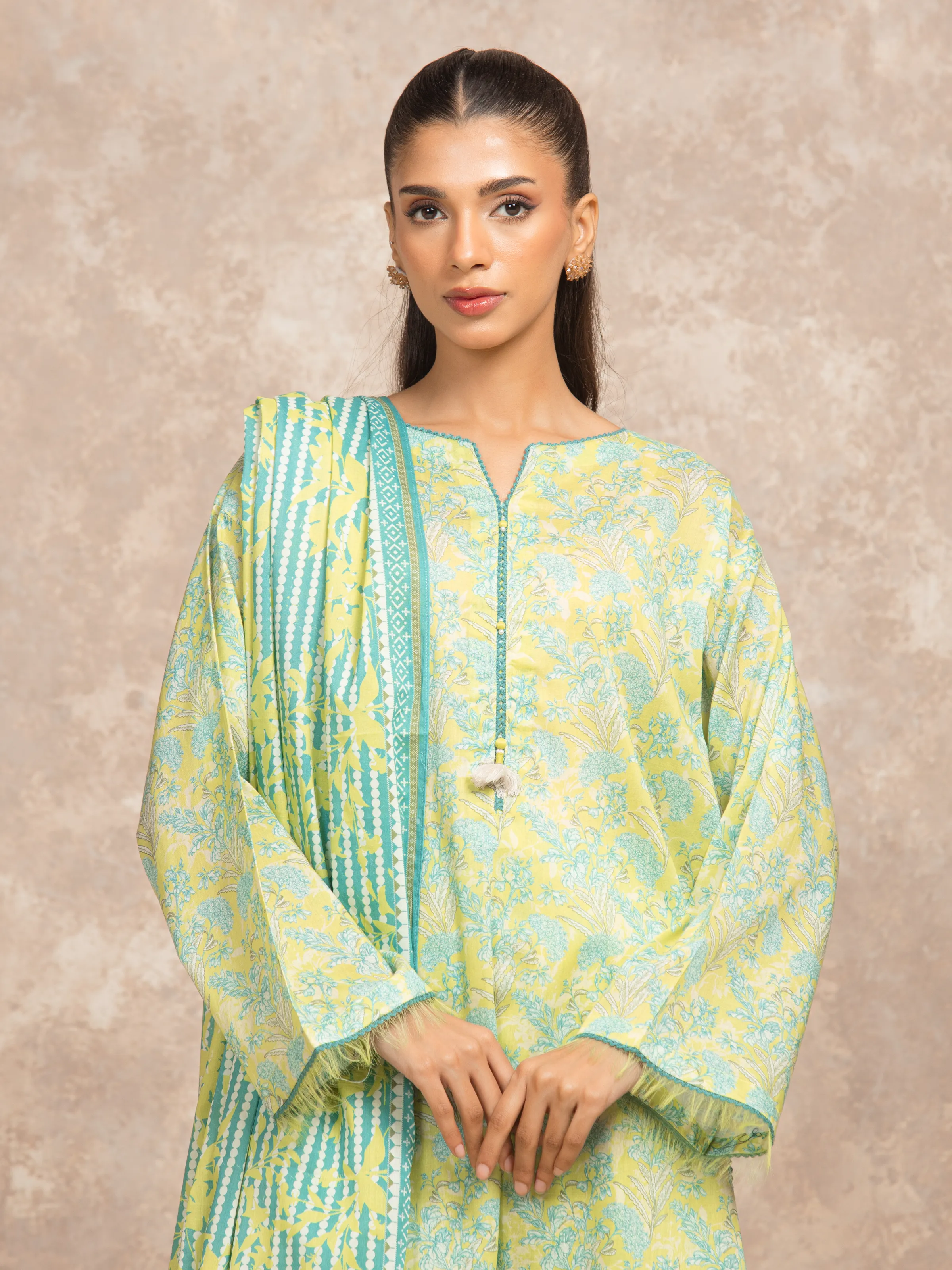 Unstitched Lime Printed Lawn Suit - EWU6A1-36514-3P - Image 2