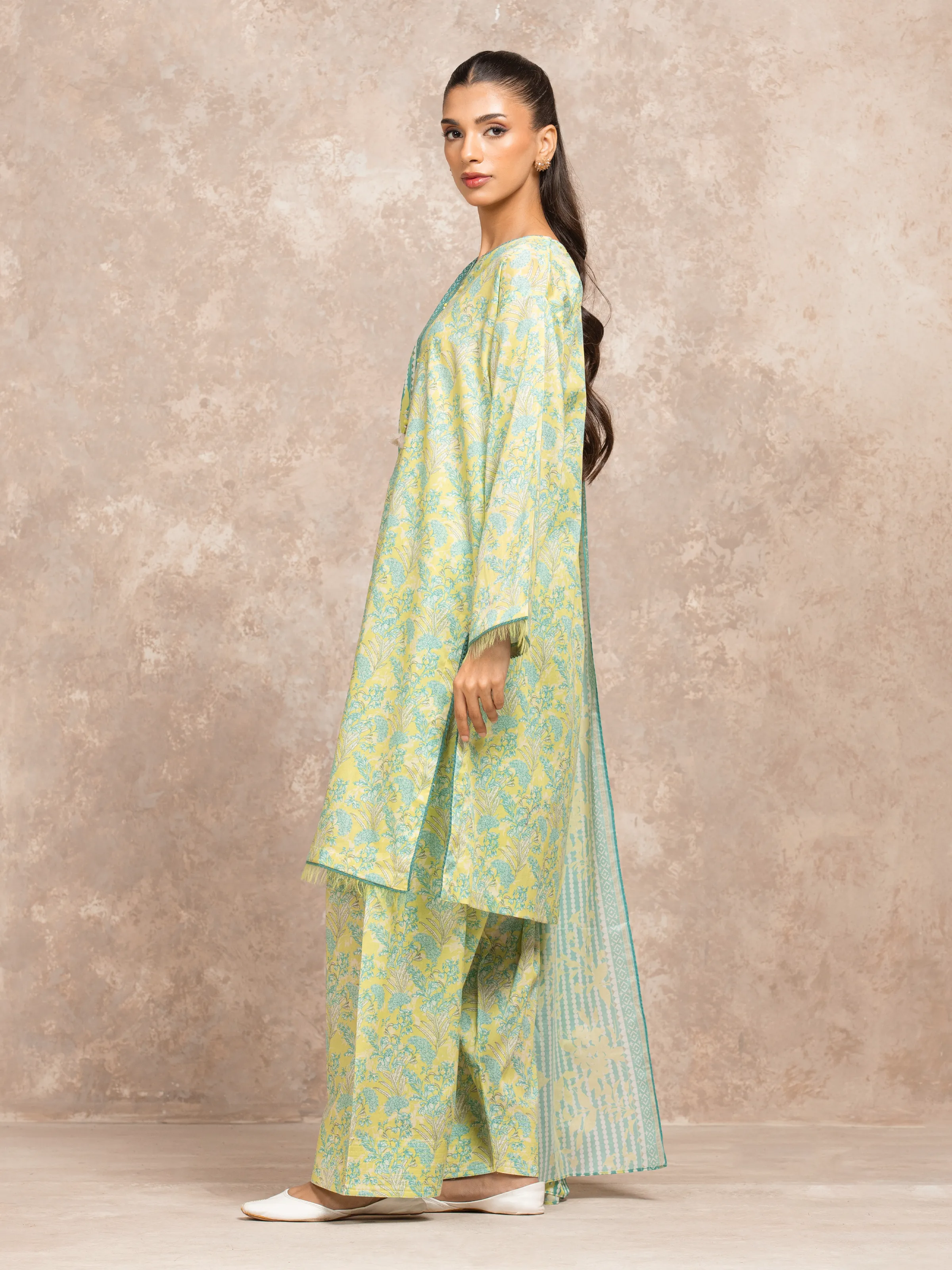 Unstitched Lime Printed Lawn Suit - EWU6A1-36514-3P - Image 5