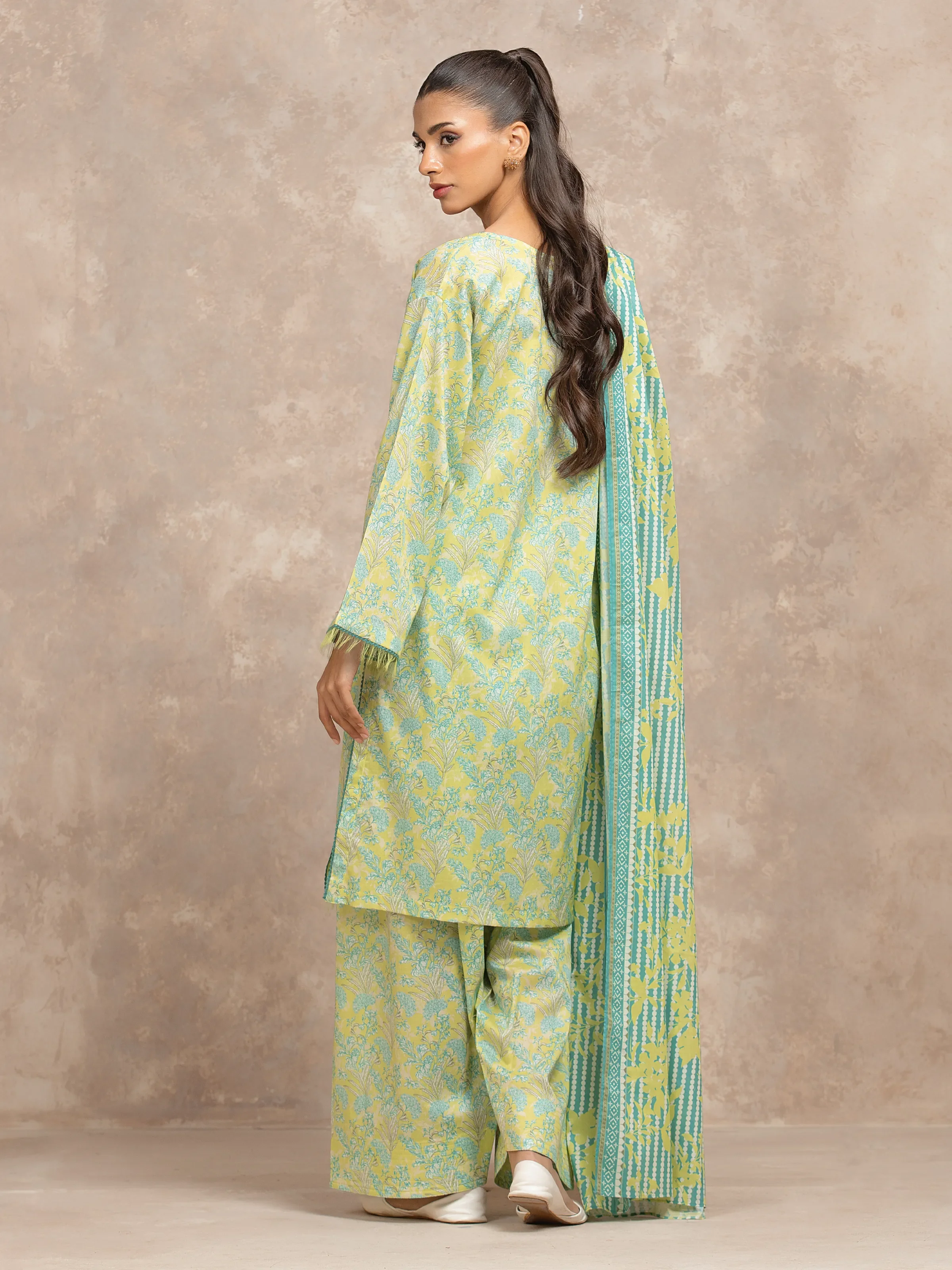 Unstitched Lime Printed Lawn Suit - EWU6A1-36514-3P - Image 6