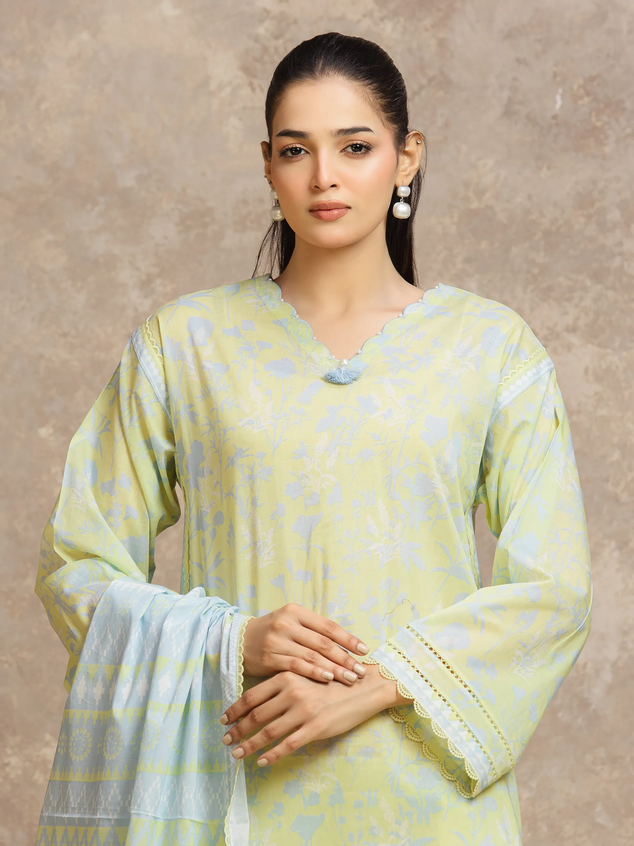Unstitched Lime Printed Lawn Suit - EWU6A1-36552-3P - Image 2