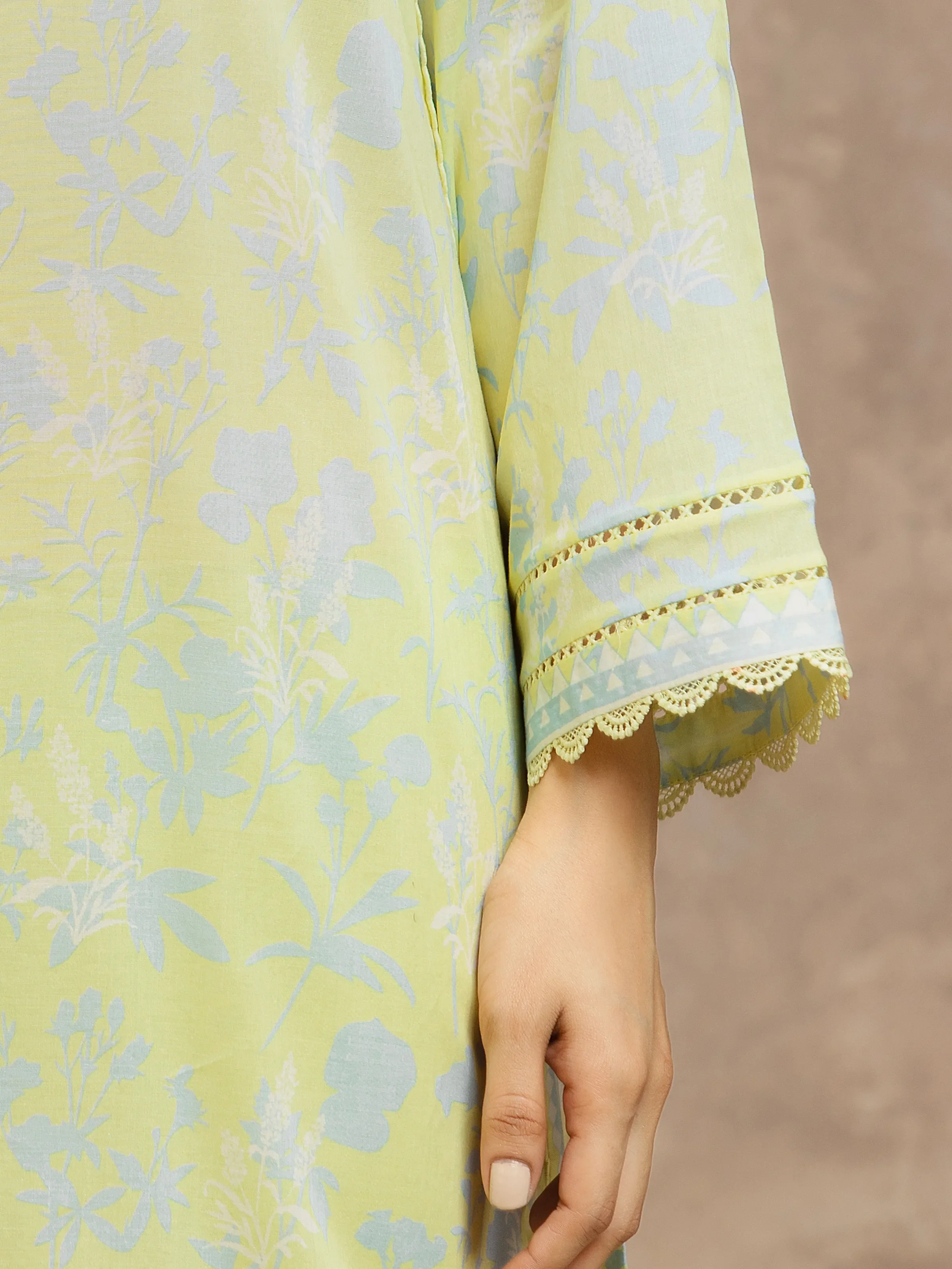 Unstitched Lime Printed Lawn Suit - EWU6A1-36552-3P - Image 4