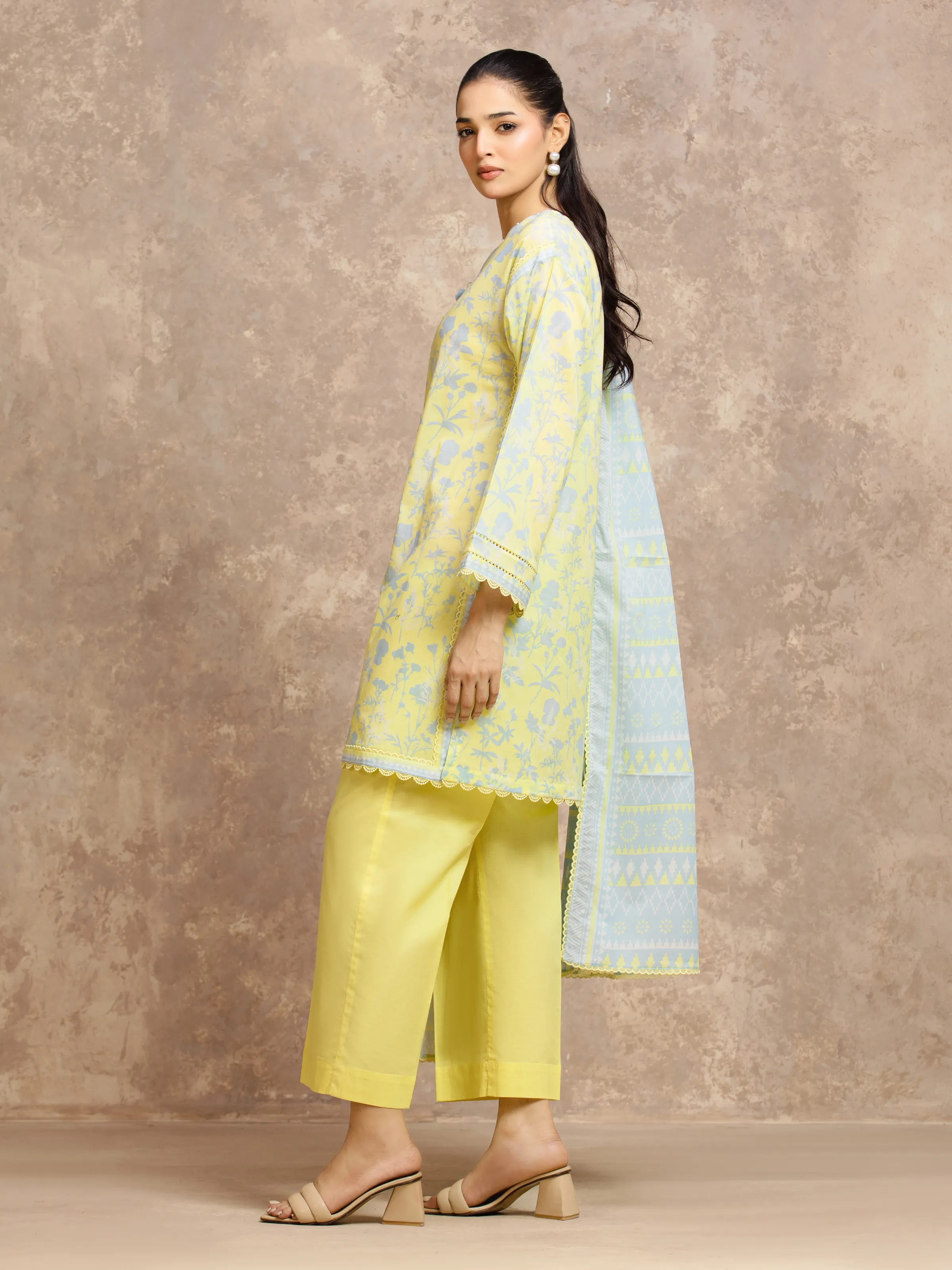 Unstitched Lime Printed Lawn Suit - EWU6A1-36552-3P - Image 5