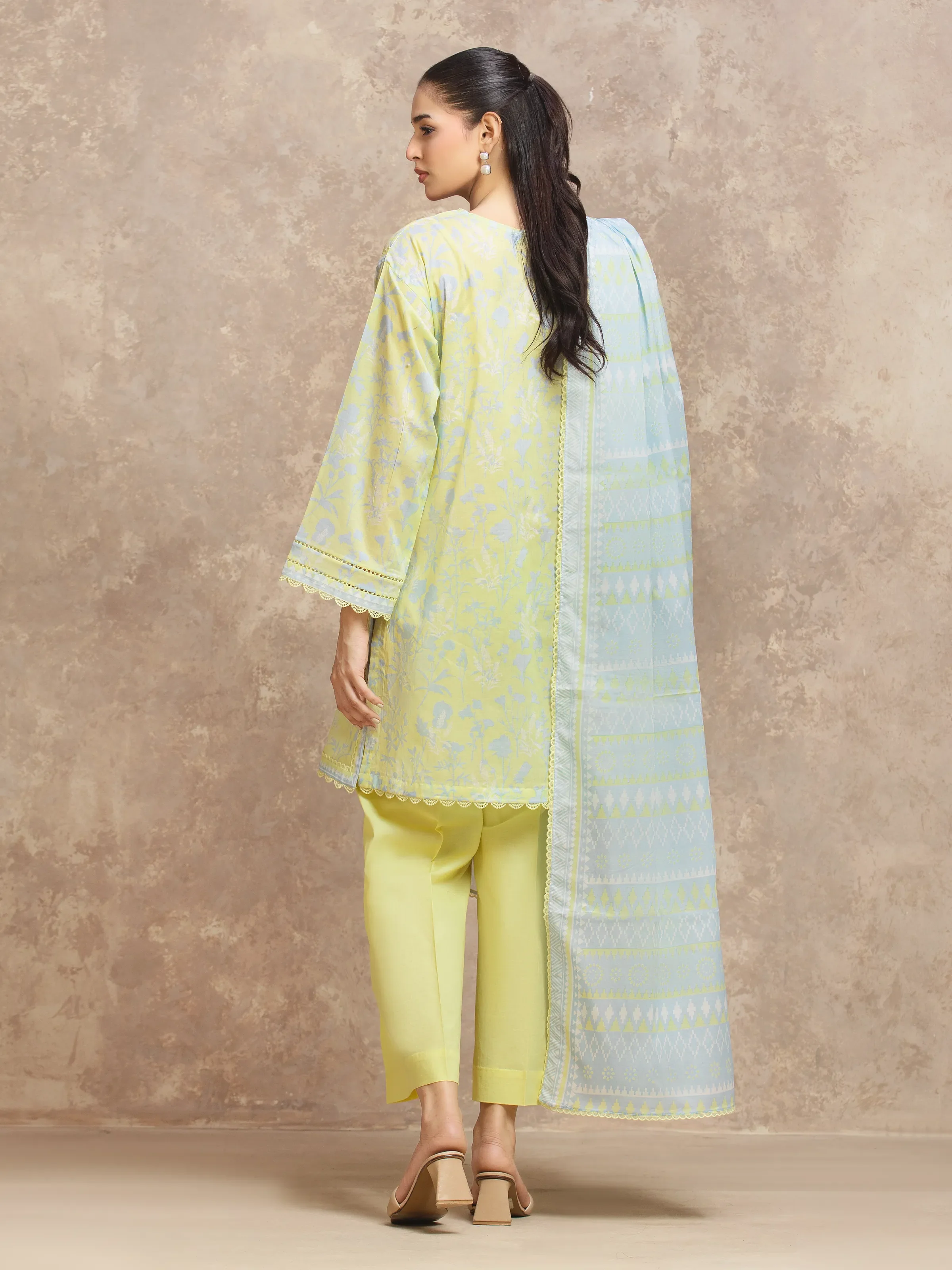 Unstitched Lime Printed Lawn Suit - EWU6A1-36552-3P - Image 6