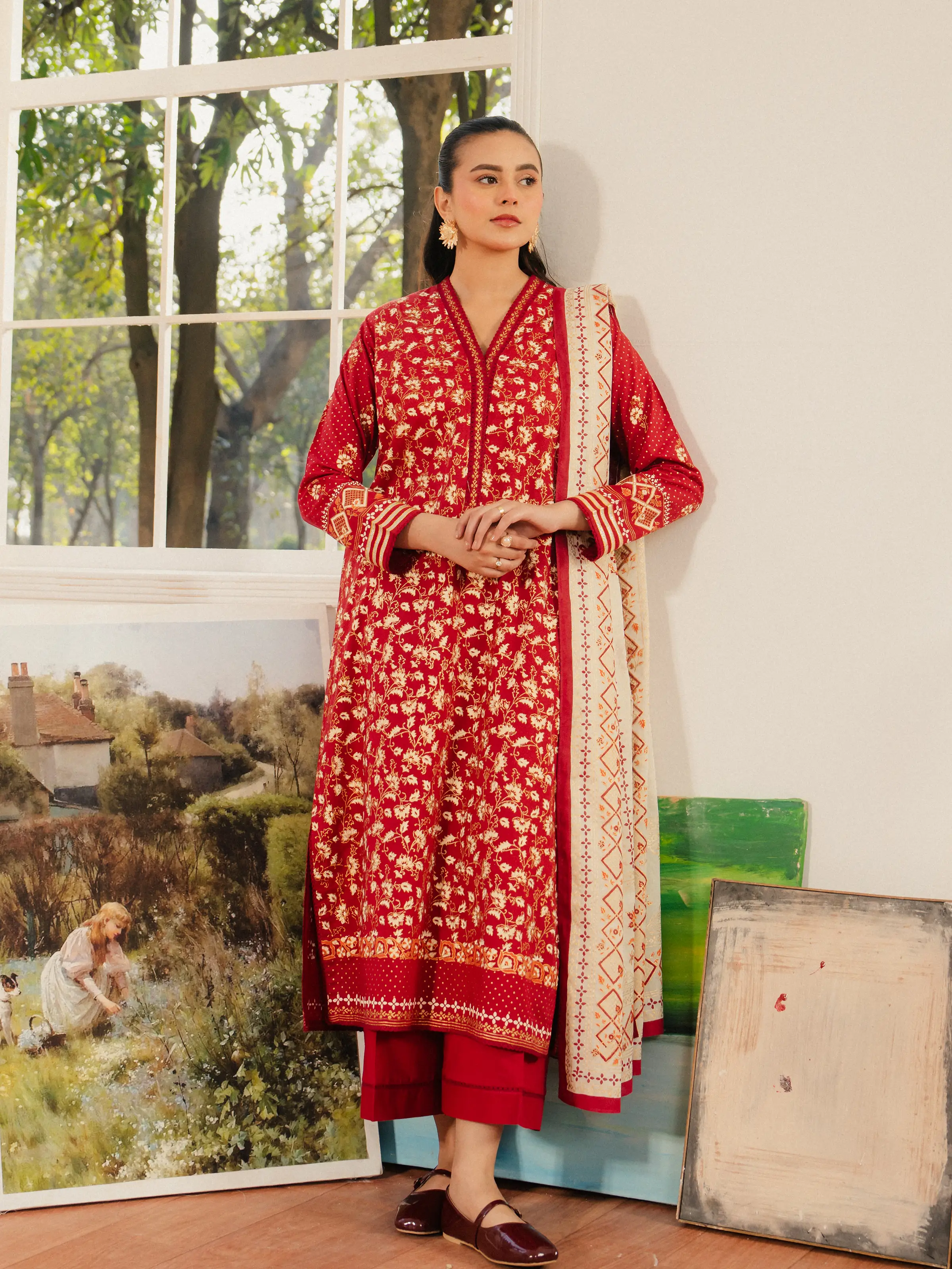 Unstitched Block Print Cambric Suit - EWU5M1-020-3P - Image 2