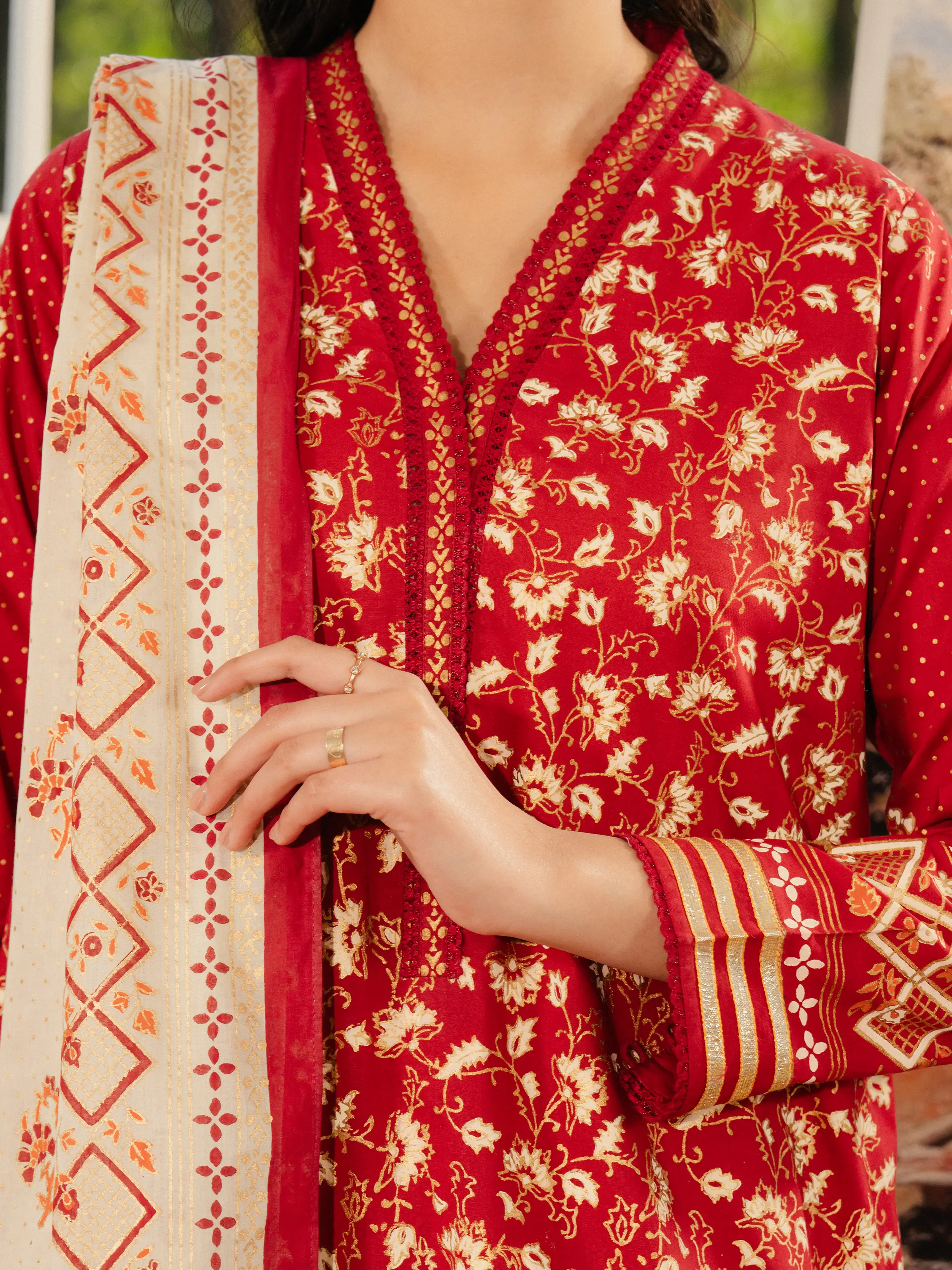 Unstitched Block Print Cambric Suit - EWU5M1-020-3P - Image 4