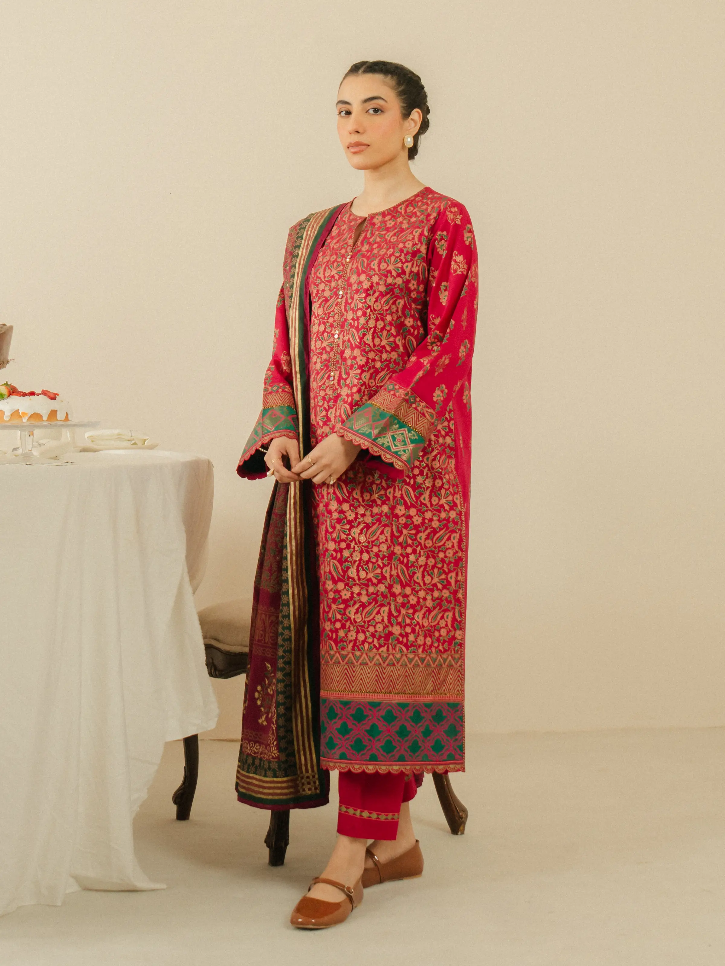 Unstitched Block Print Cambric Suit - EWU5M1-021-3P - Image 2