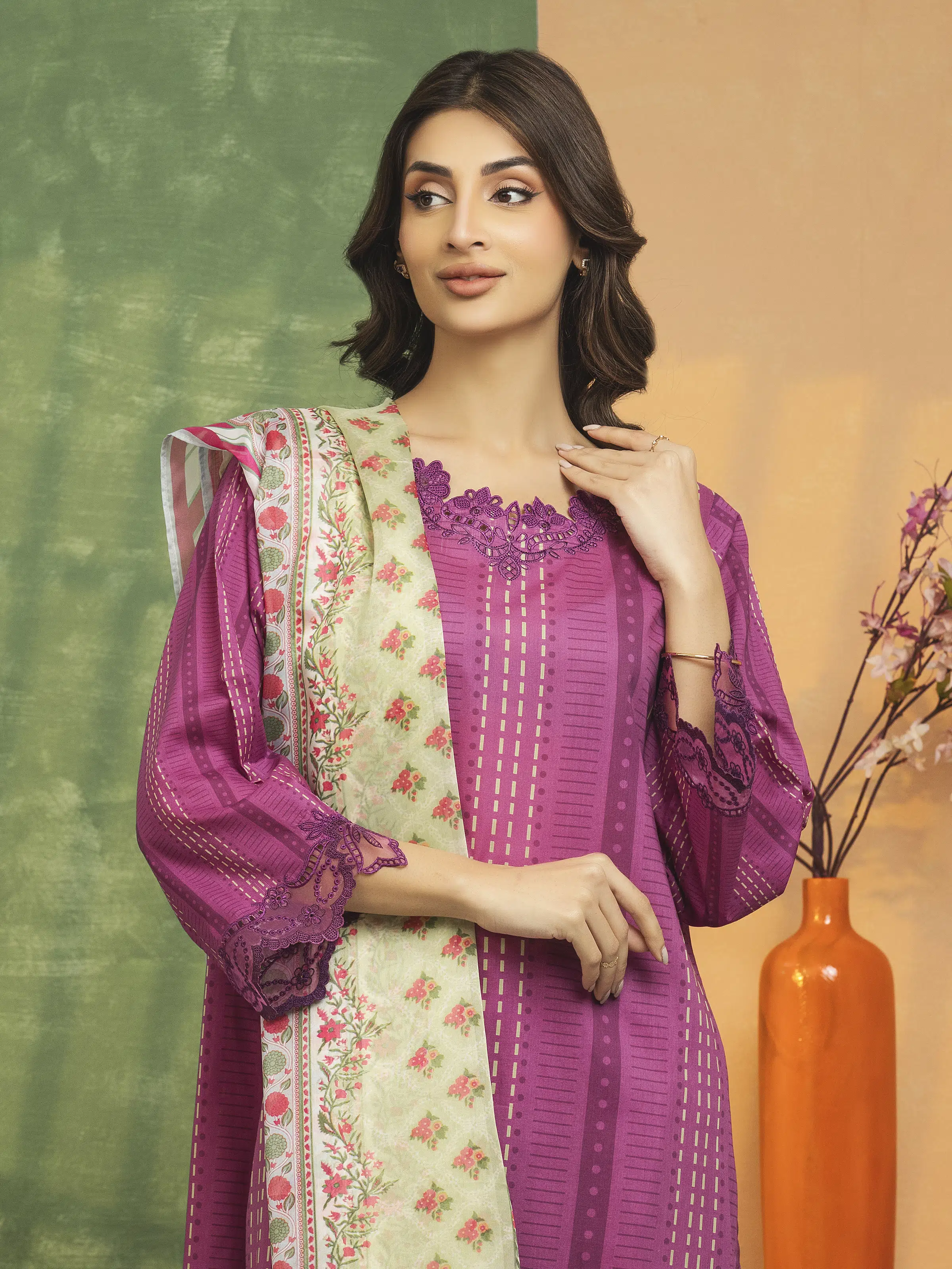 Unstitched Embroidered Lawn Suit - EWU5V1-31065-3P - Image 3