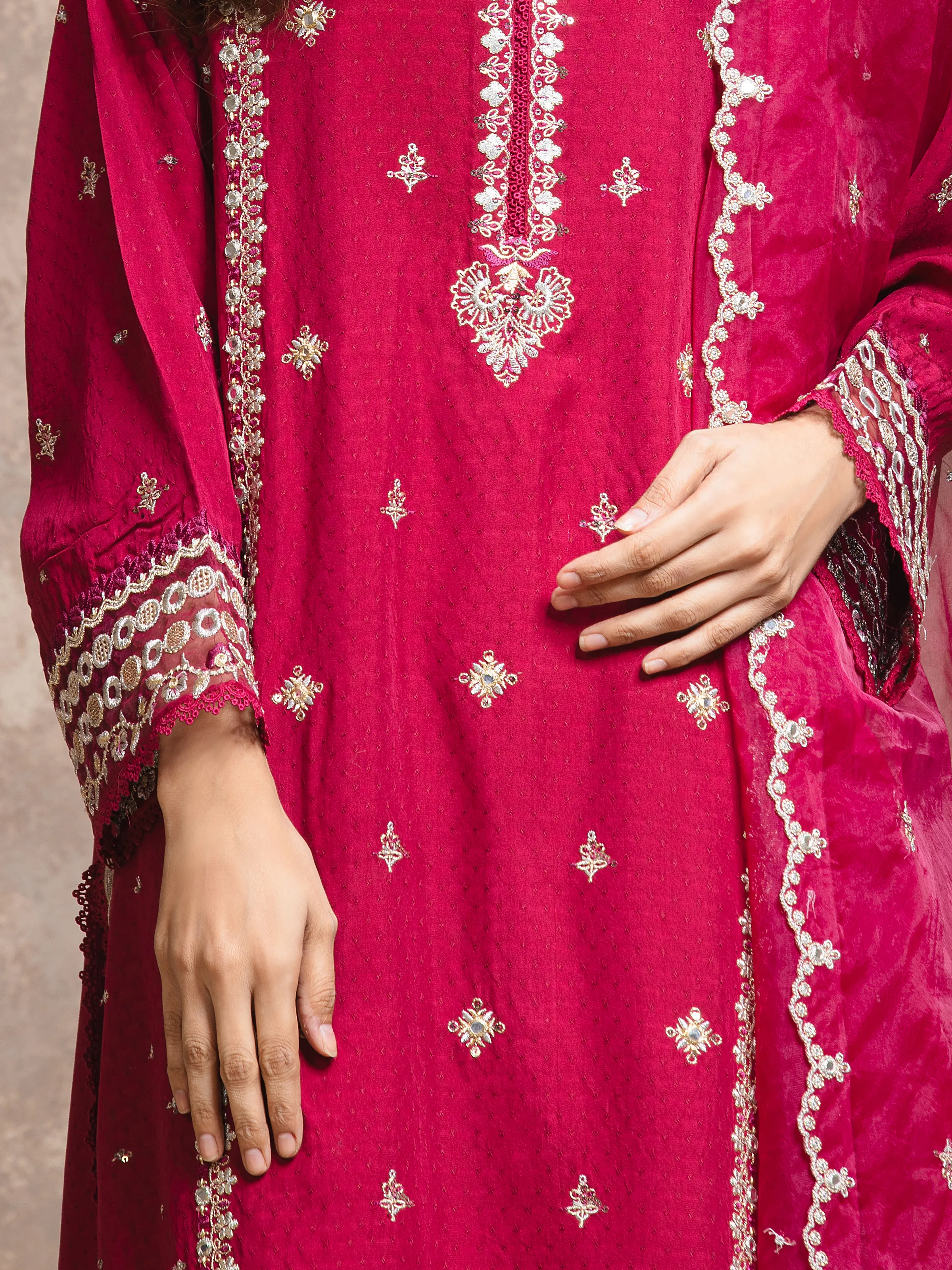 Unstitched Embroidered Viscose Suit - EWU5V19-32028-3P - Image 3