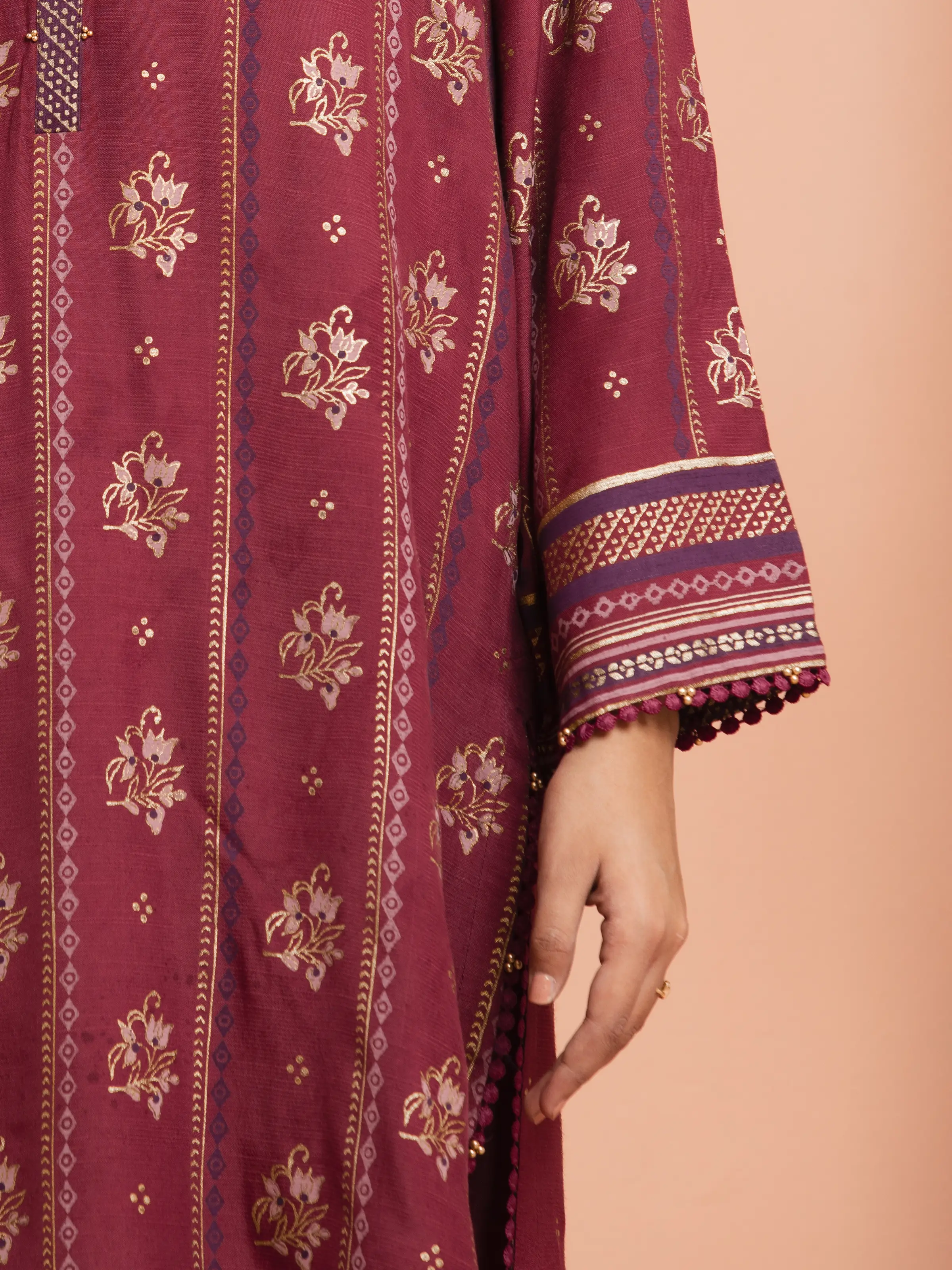 Unstitched Block Print Cambric Shirt - EWU5M1-001S - Image 4