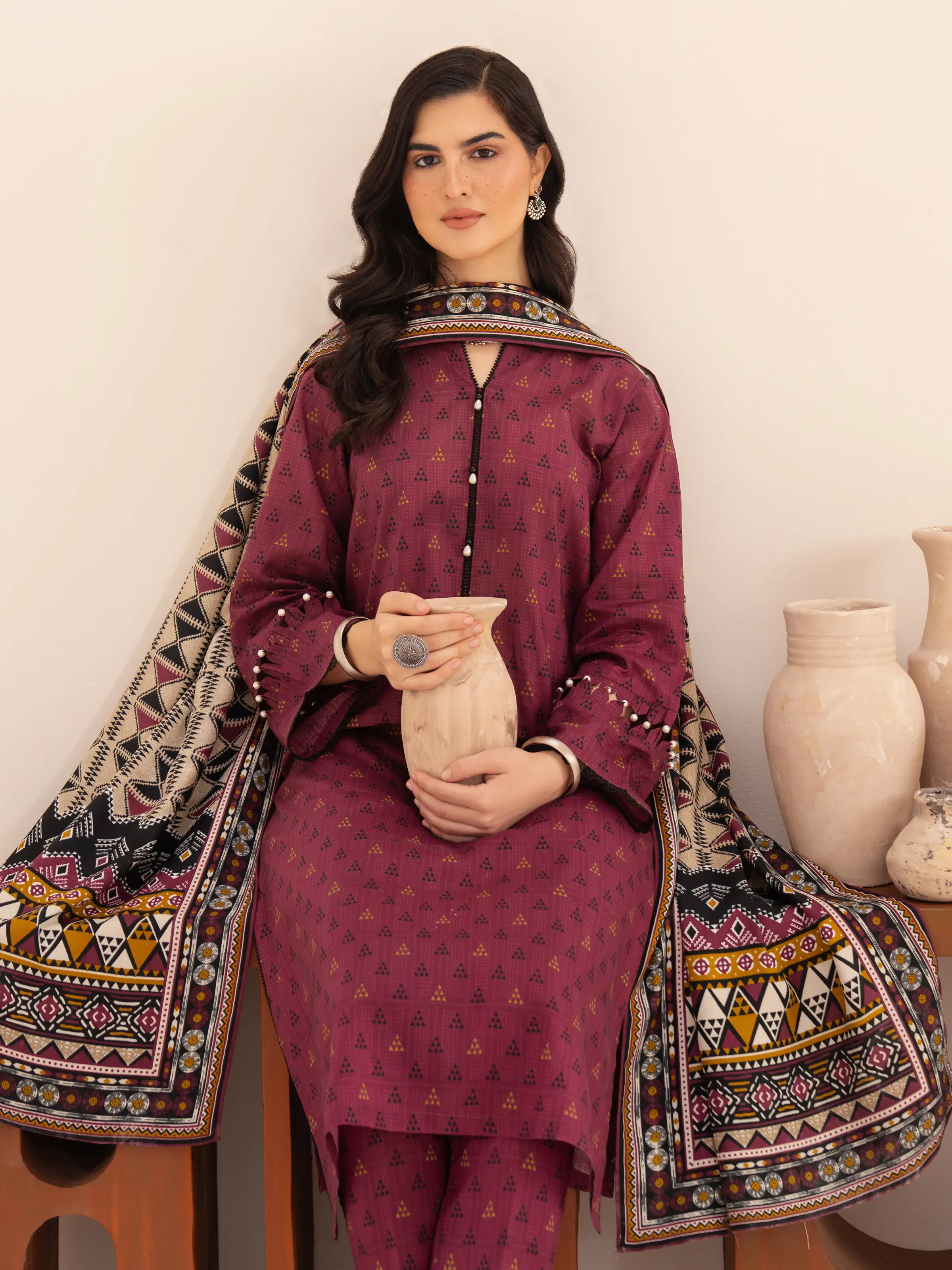 Unstitched Printed Khaddar Suit - EWU24M3-072 - Image 2