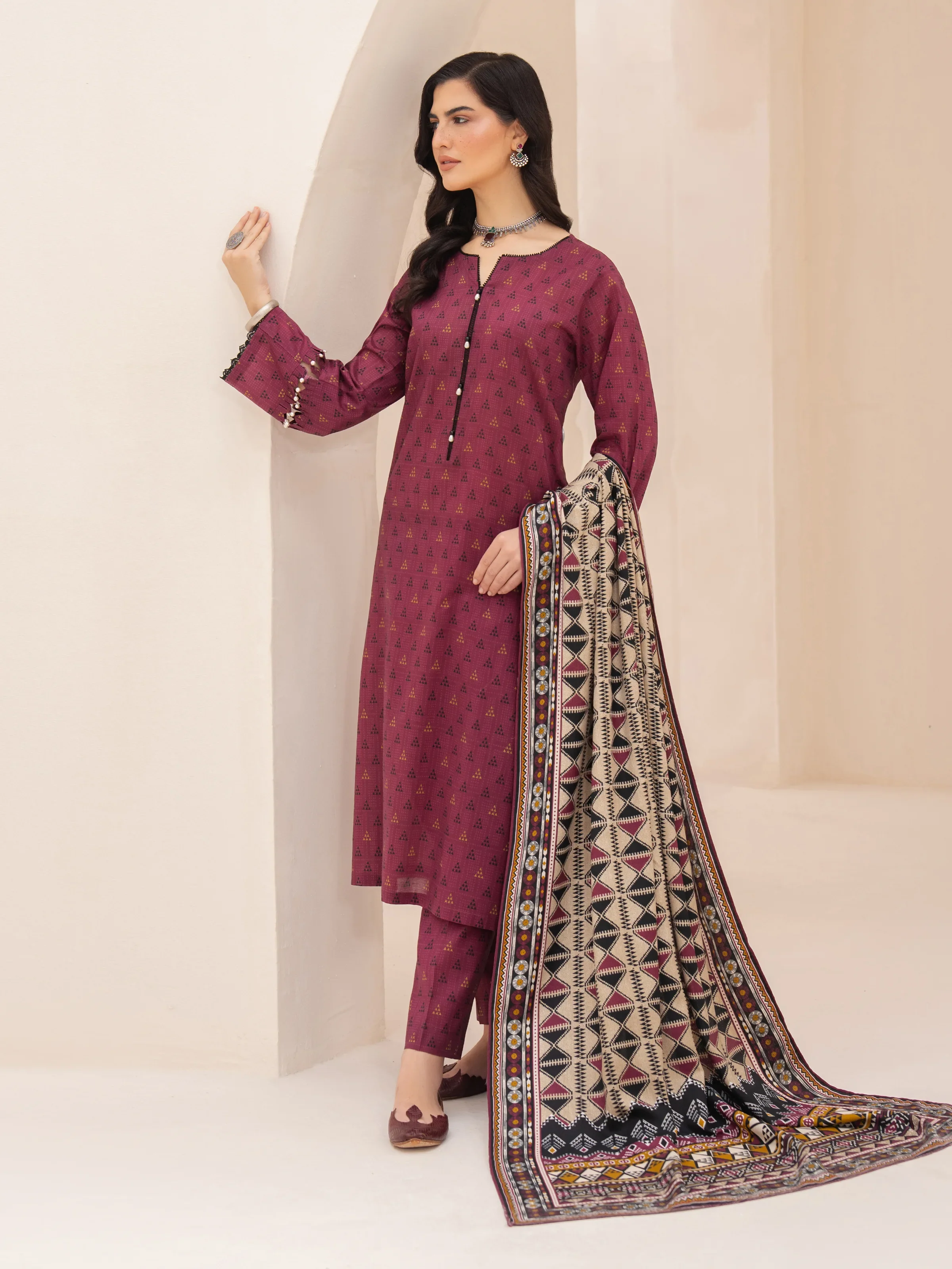 Unstitched Printed Khaddar Suit - EWU24M3-072 - Image 4