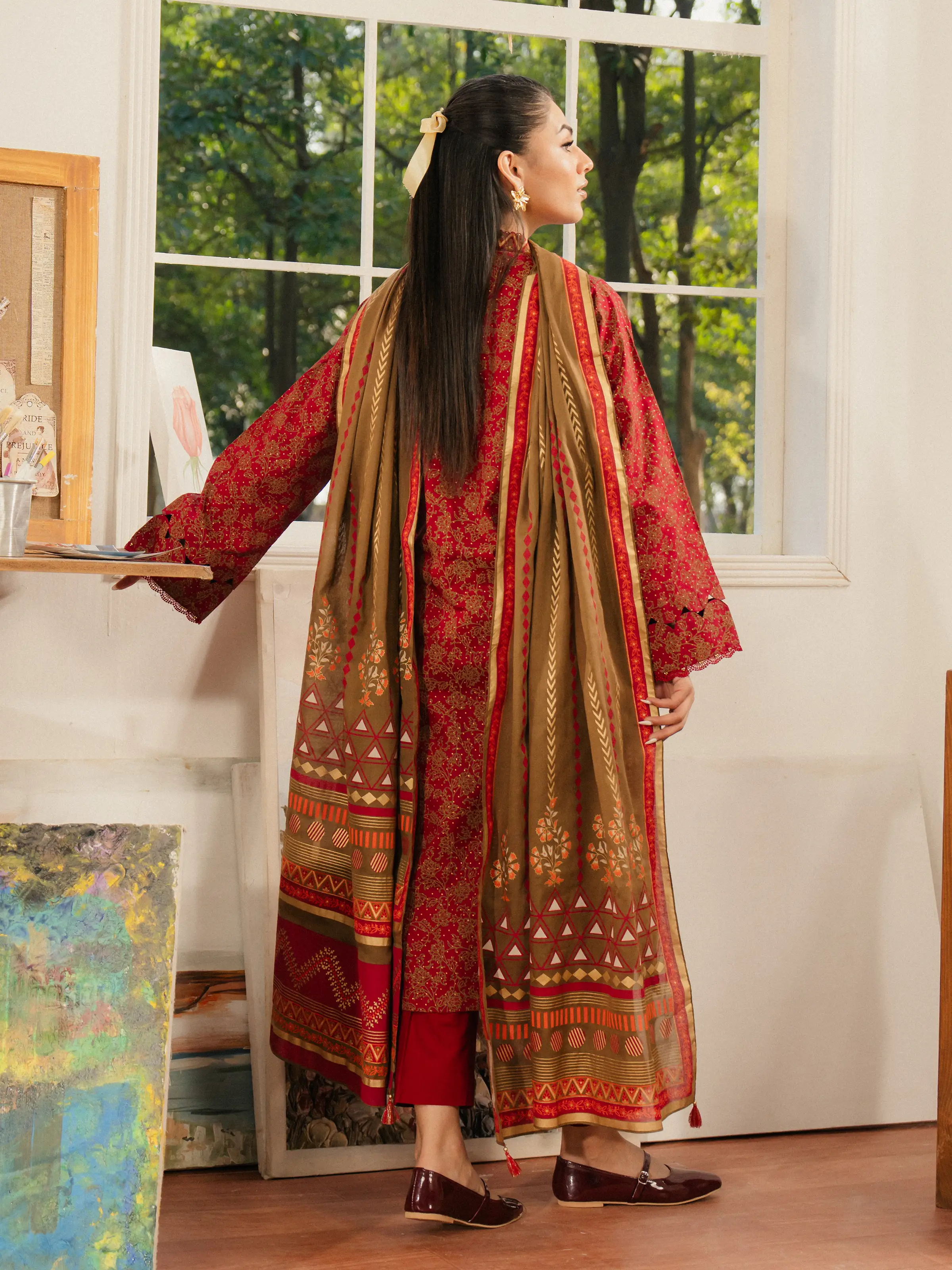 Unstitched Block Print Cambric Suit - EWU5M1-011-3P - Image 2