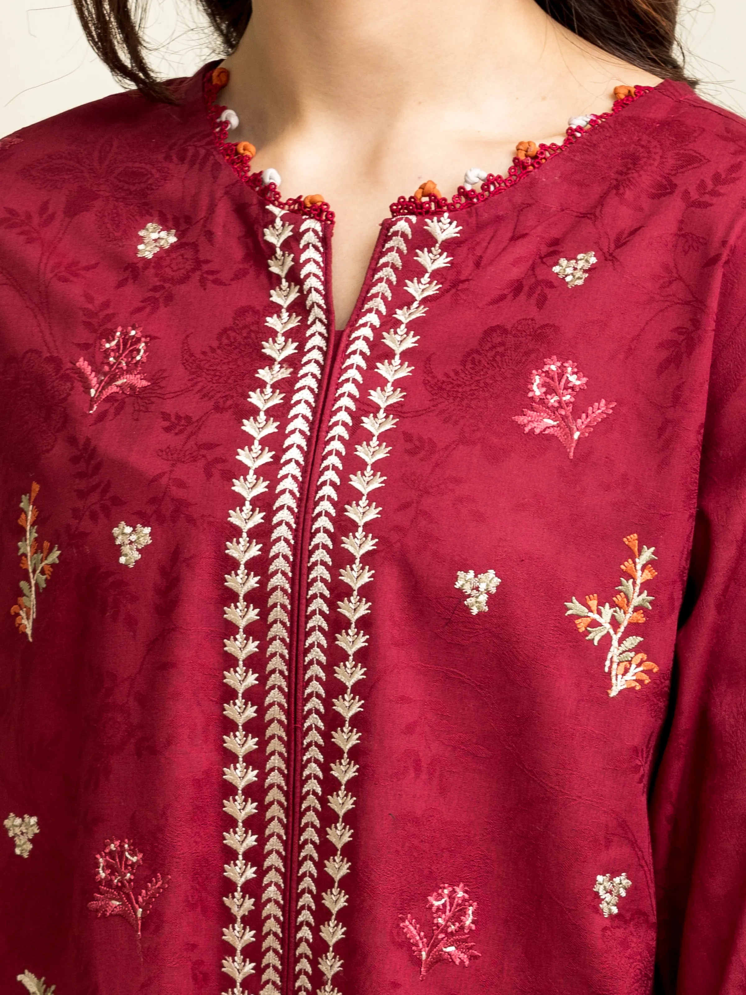 Unstitched Embroidered Self Jacquard Shirt - EWU5V3-31154S - Image 2