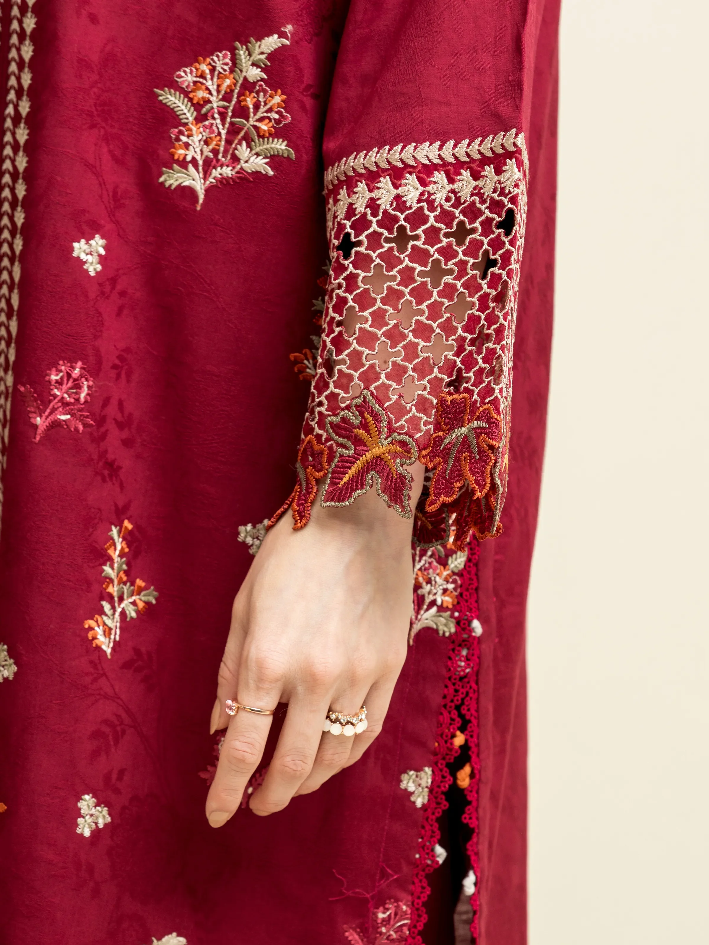 Unstitched Embroidered Self Jacquard Shirt - EWU5V3-31154S - Image 3