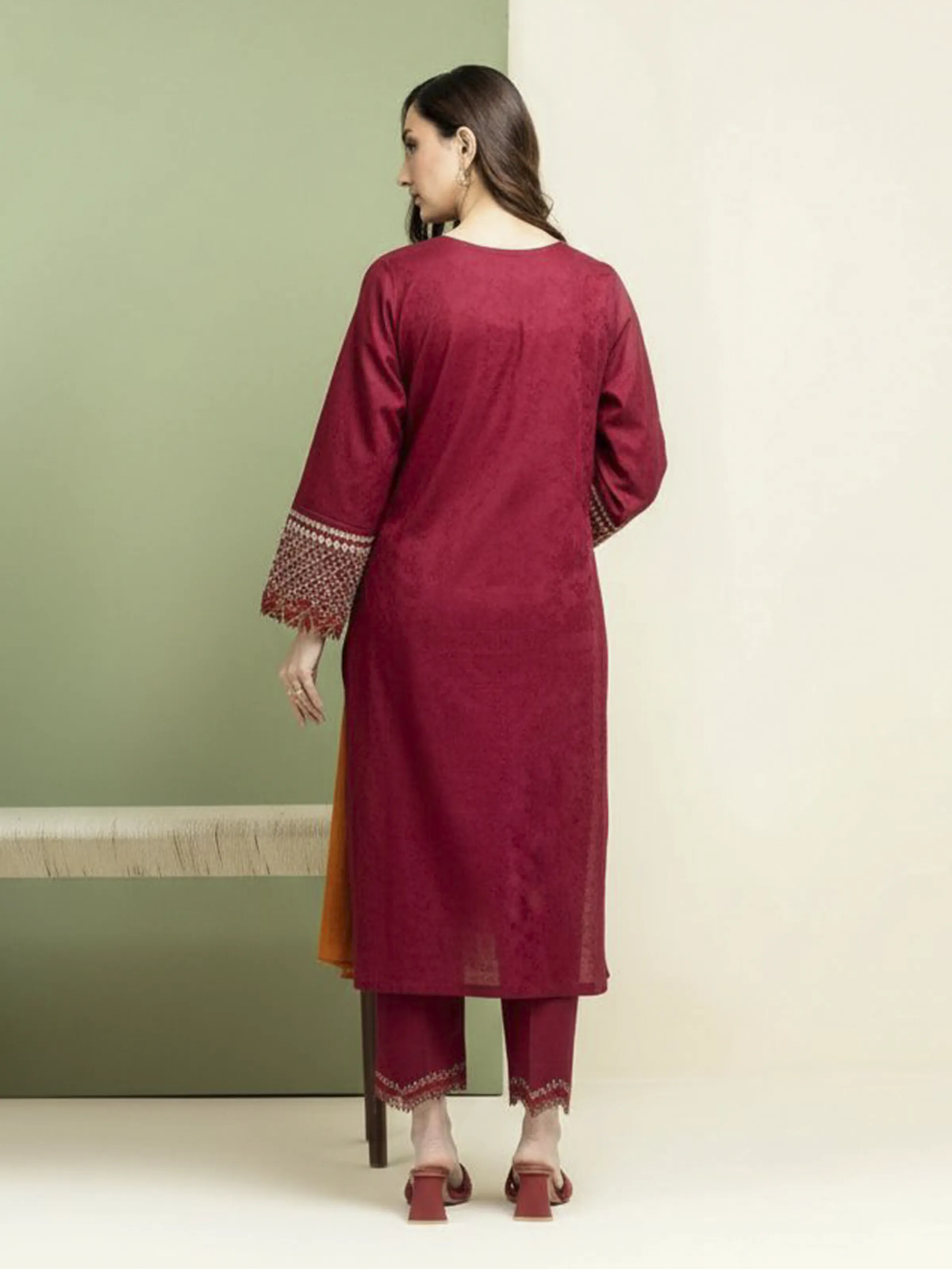 Unstitched Embroidered Self Jacquard Shirt - EWU5V3-31154S - Image 4