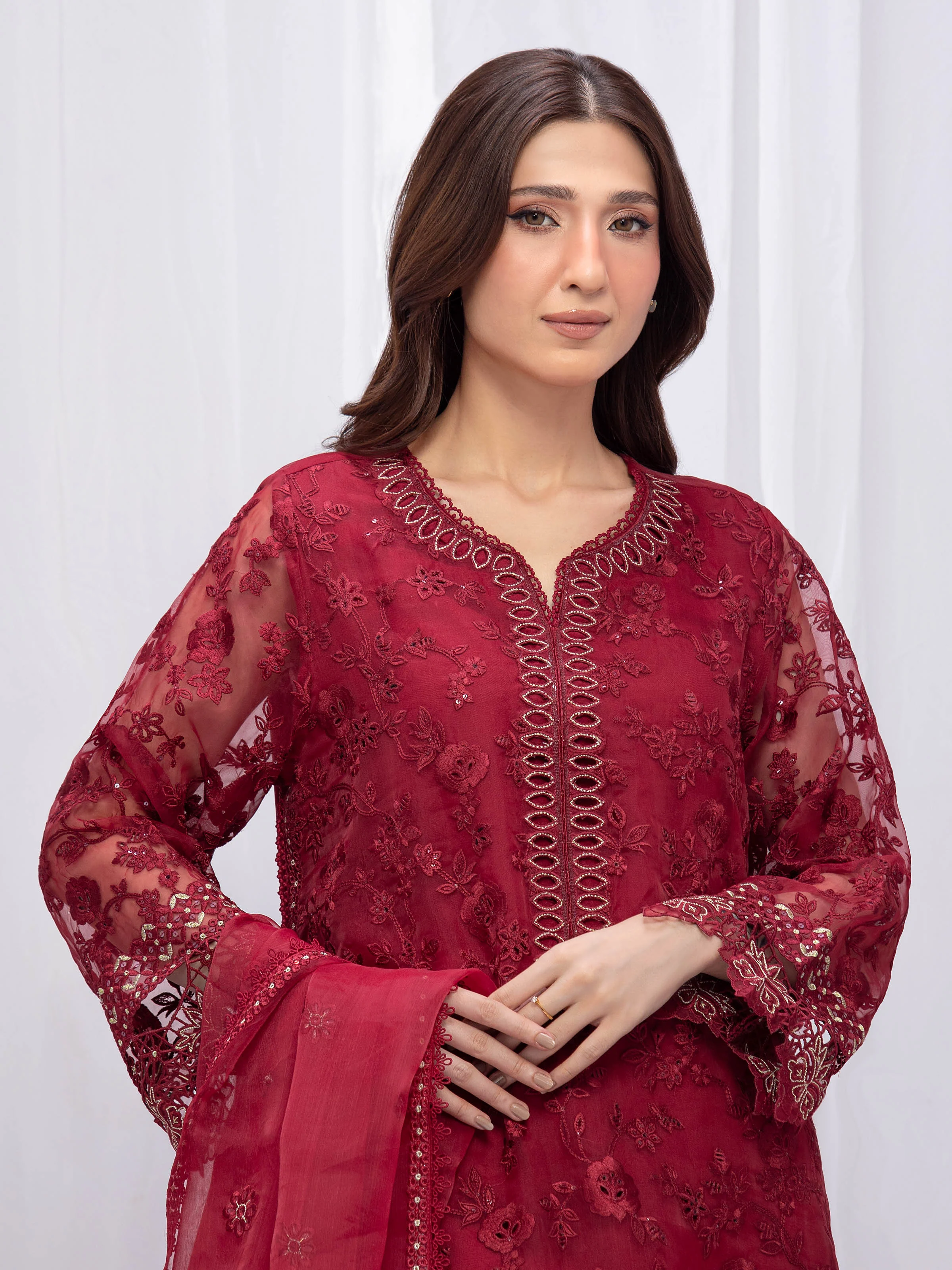 Unstitched Embroidered Organza Suit - EWU5V4-31264-3P - Image 2
