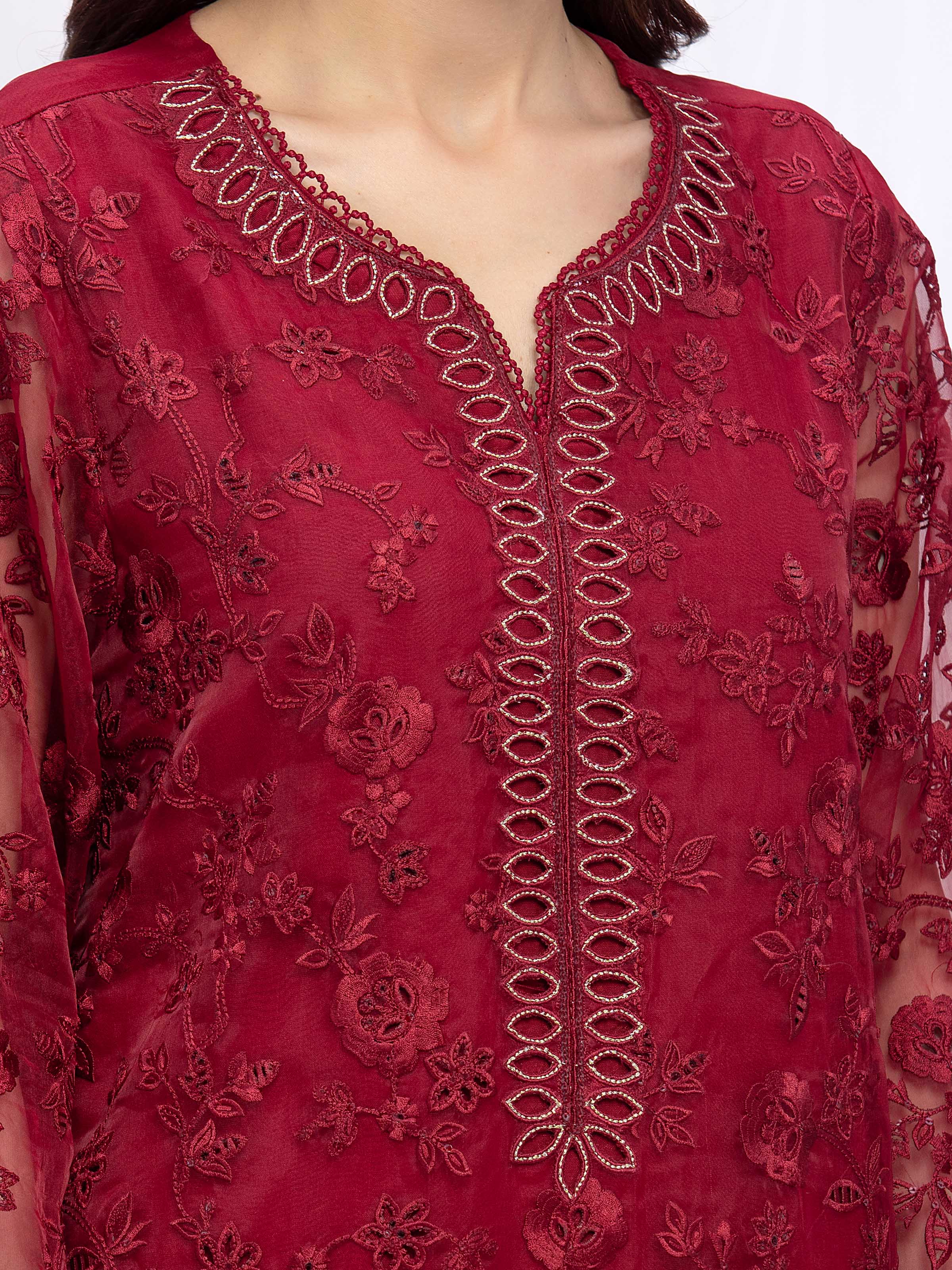 Unstitched Embroidered Organza Suit - EWU5V4-31264-3P - Image 4