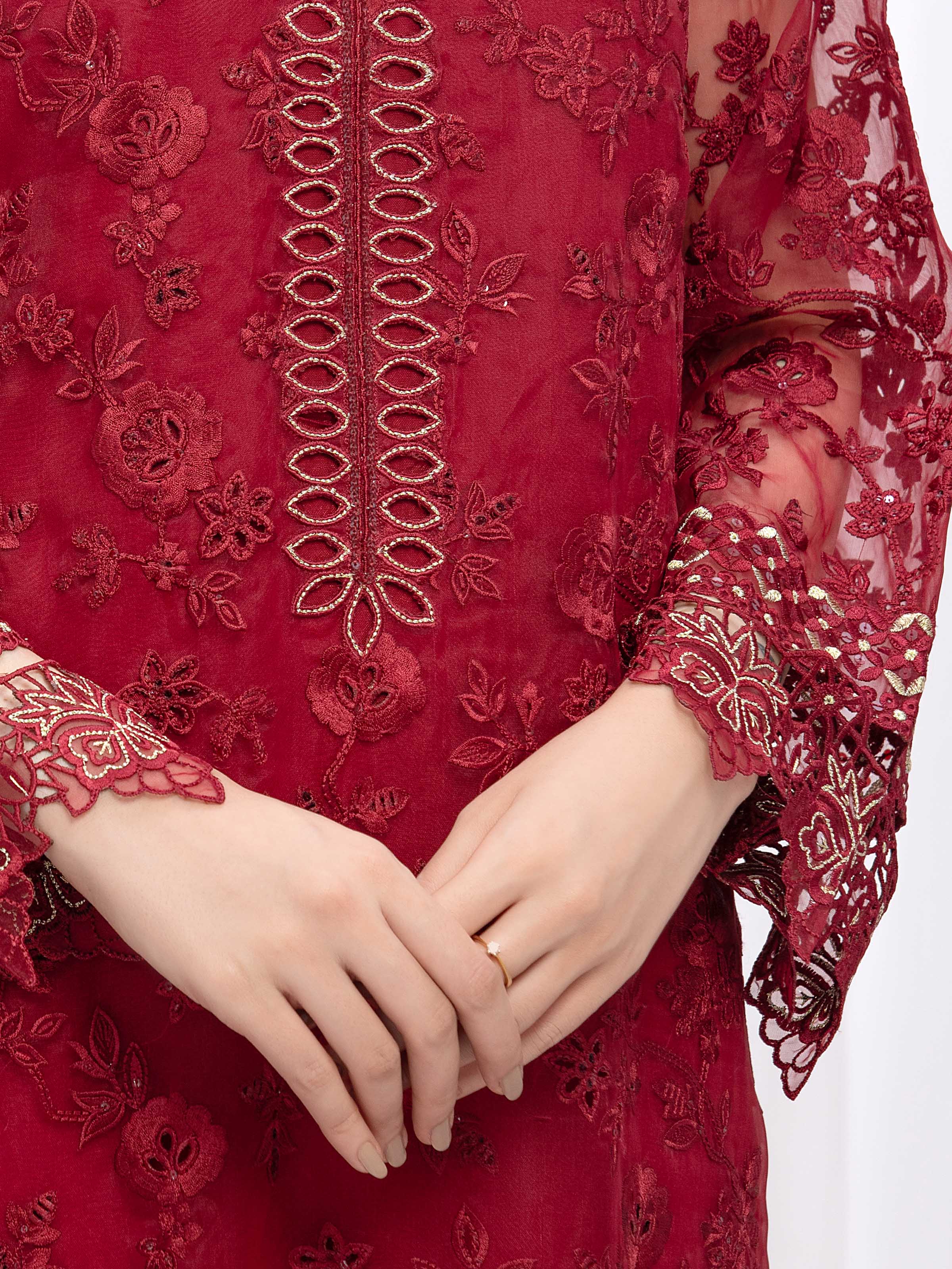 Unstitched Embroidered Organza Suit - EWU5V4-31264-3P - Image 5