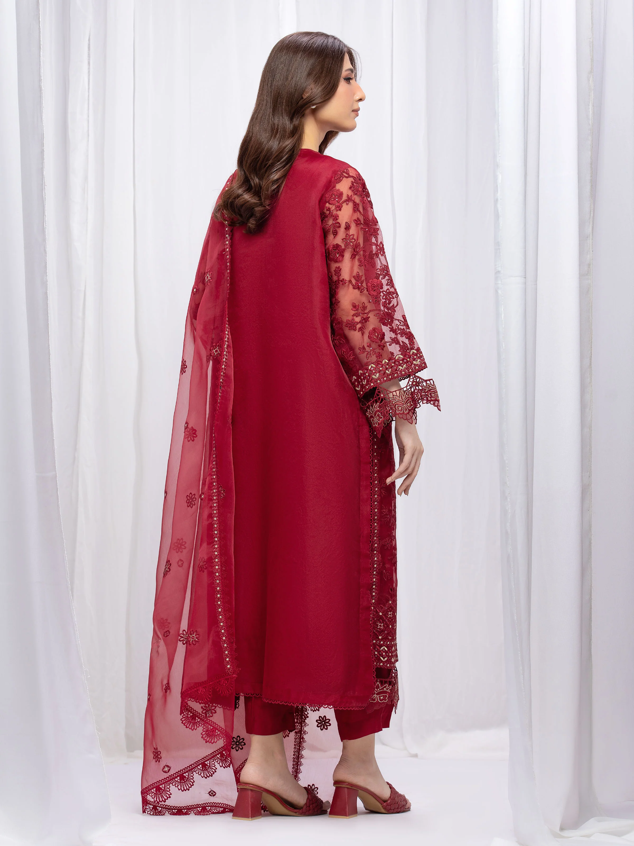 Unstitched Embroidered Organza Suit - EWU5V4-31264-3P - Image 6