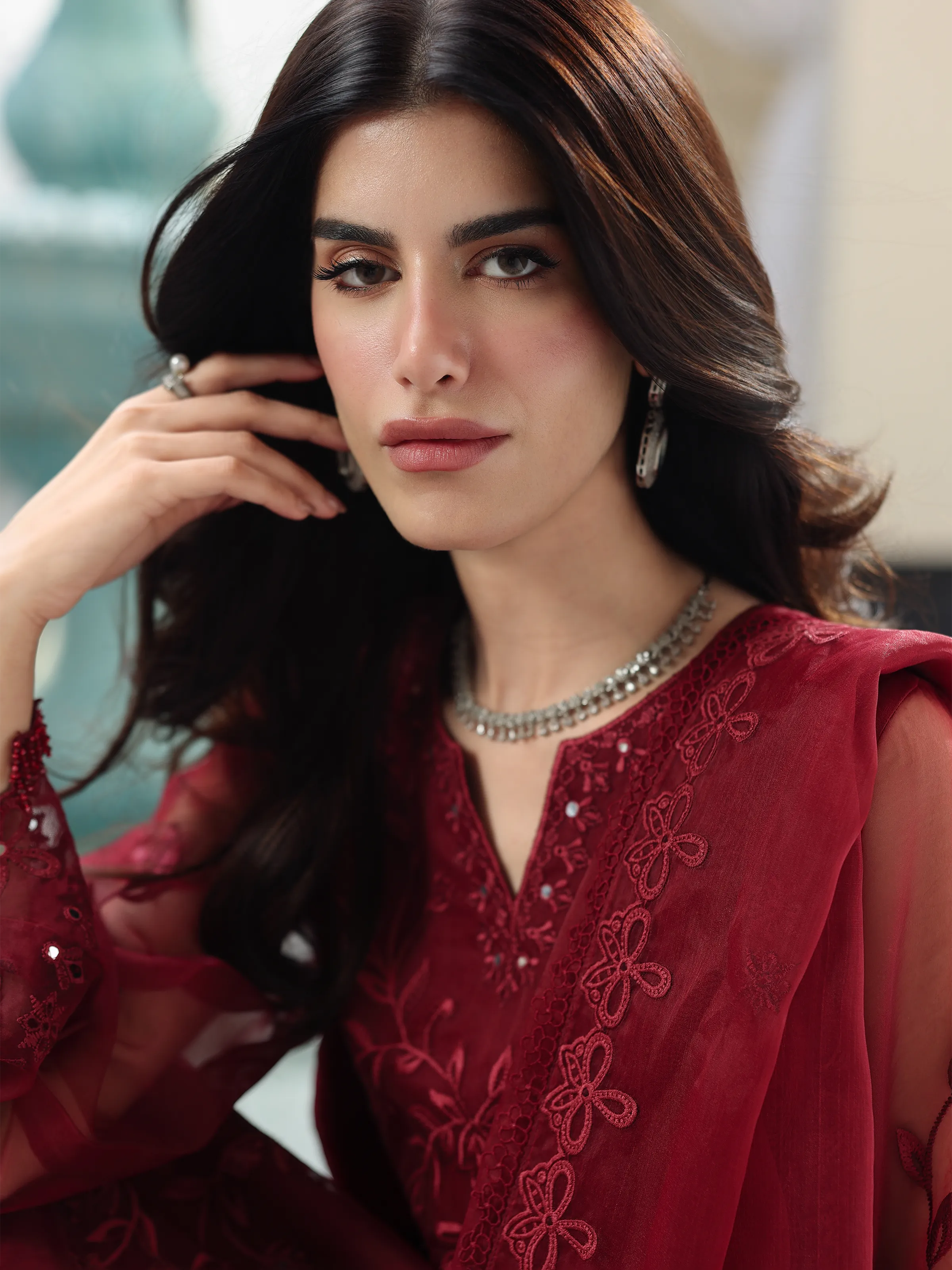 Unstitched Embroidered Organza Suit - EWU5V4-31265-3P - Image 2