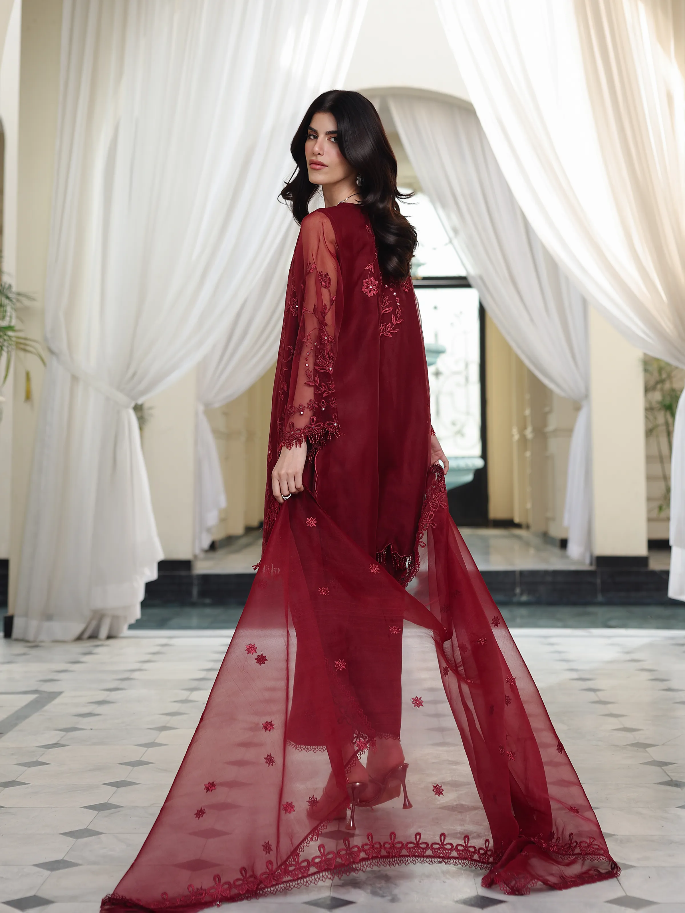 Unstitched Embroidered Organza Suit - EWU5V4-31265-3P - Image 6