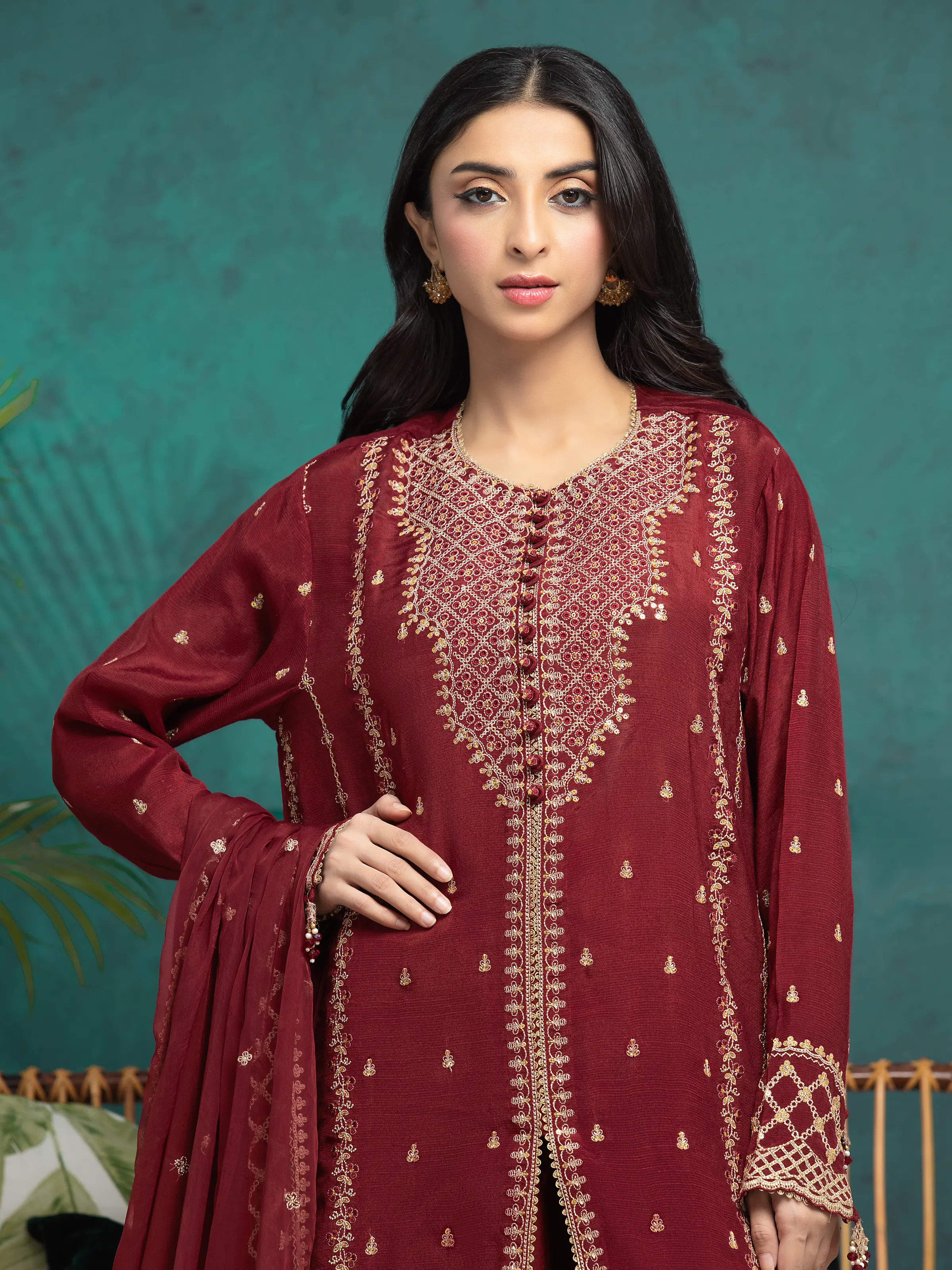 Unstitched Embroidered Raw Silk Suit - EWU24V16-30287-3P - Image 3