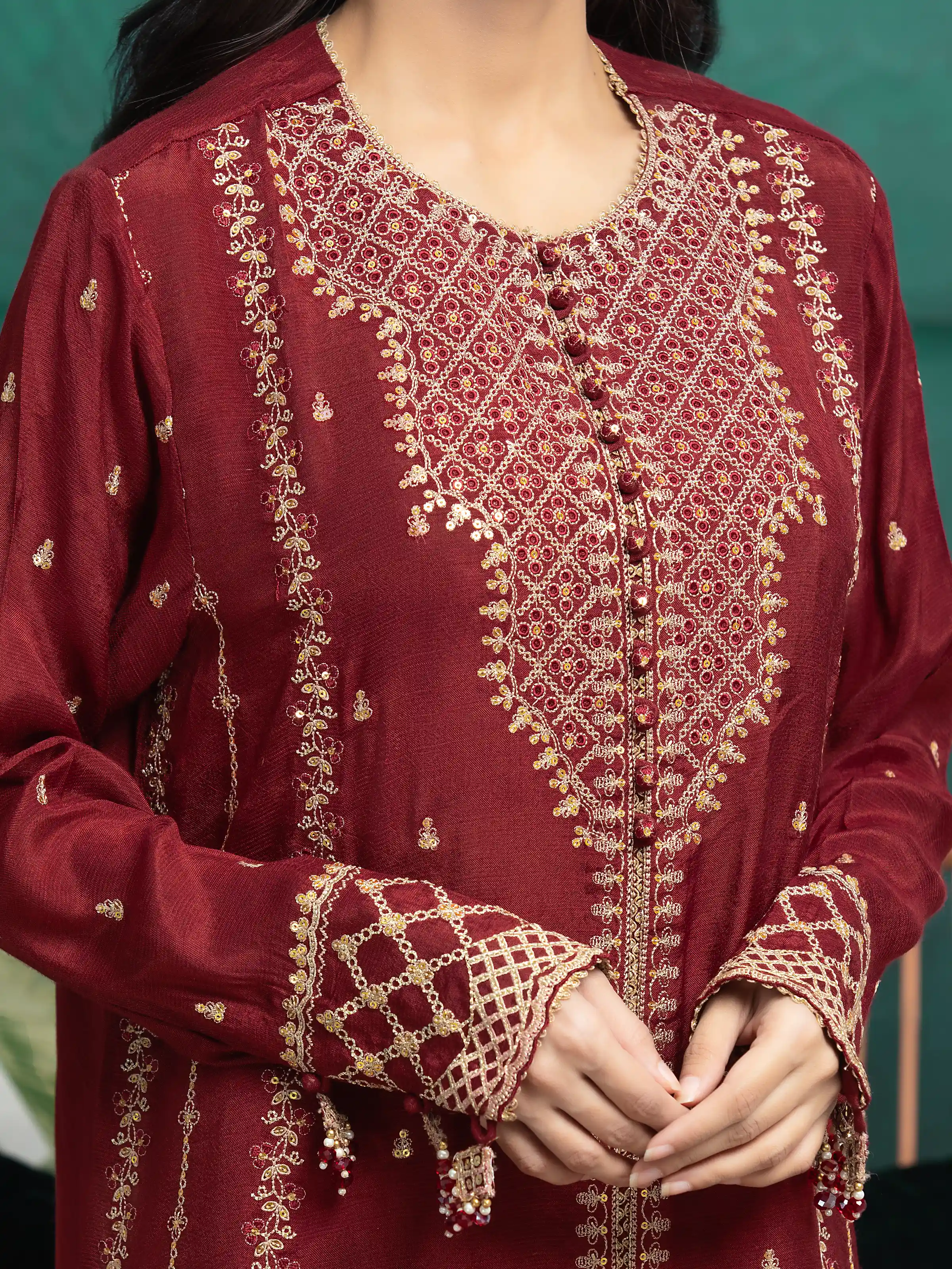Unstitched Embroidered Raw Silk Suit - EWU24V16-30287-3P - Image 4
