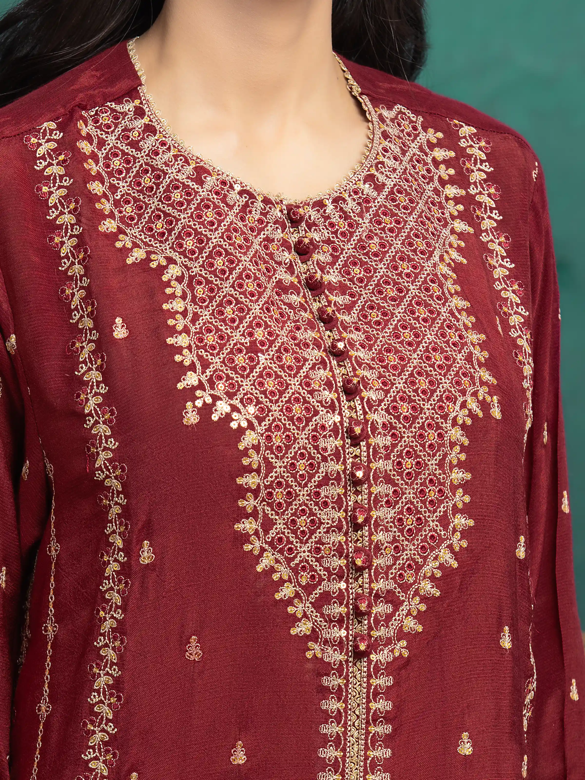 Unstitched Embroidered Raw Silk Suit - EWU24V16-30287-3P - Image 5