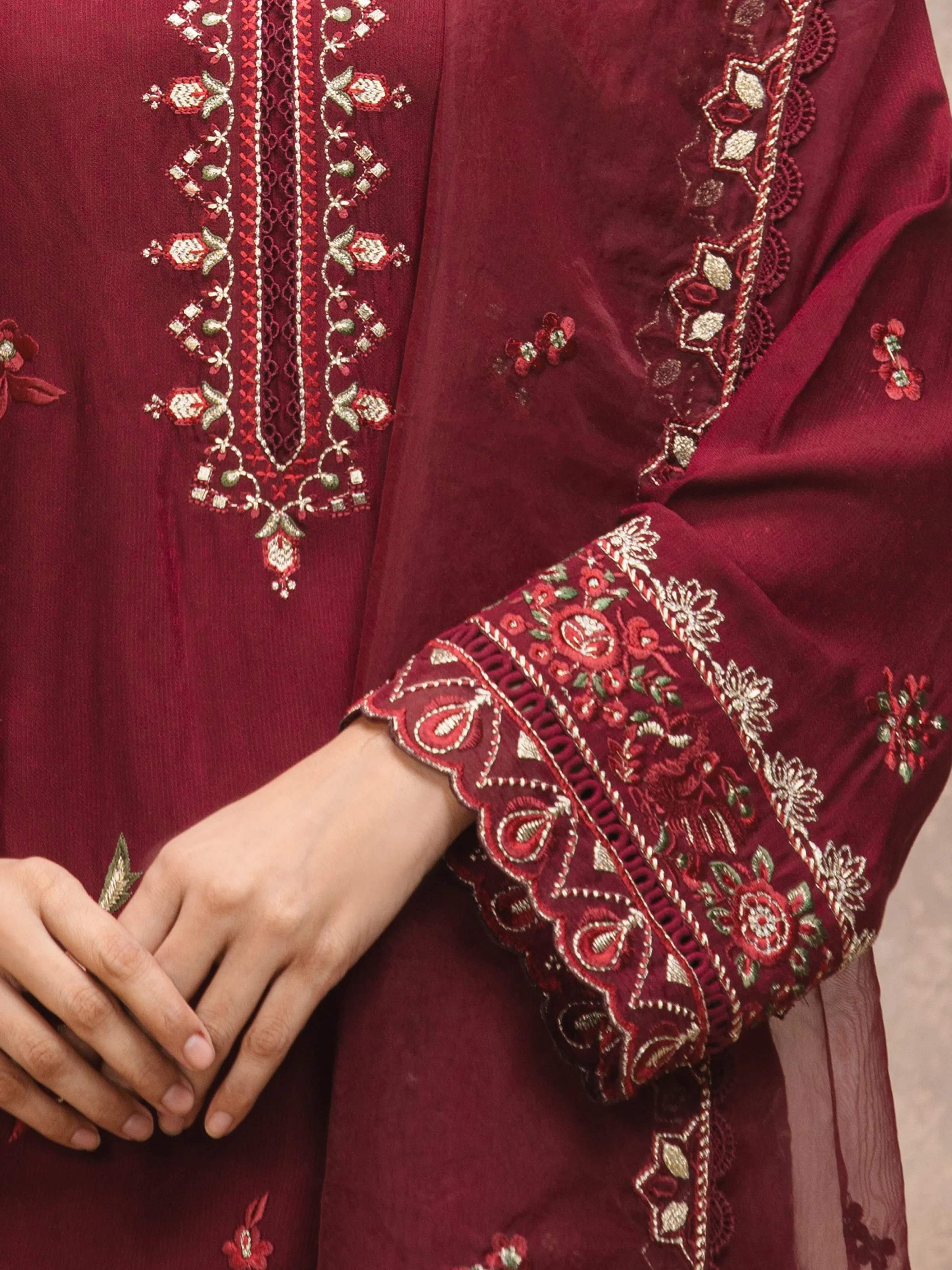 Unstitched Embroidered Viscose Suit - EWU5V19-32026-3P - Image 3