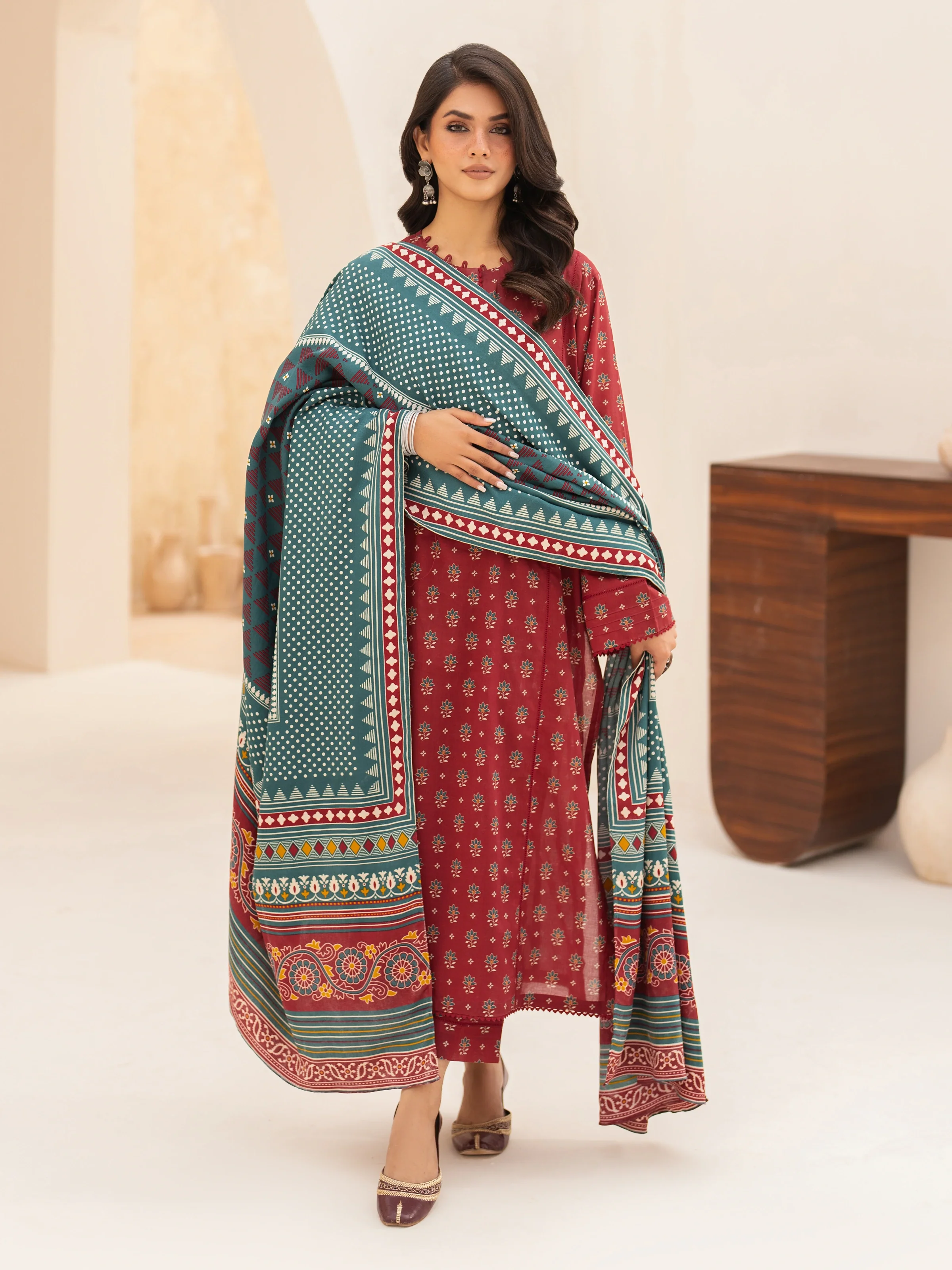 Unstitched Printed Khaddar Suit - EWU24M3-092 - Image 2