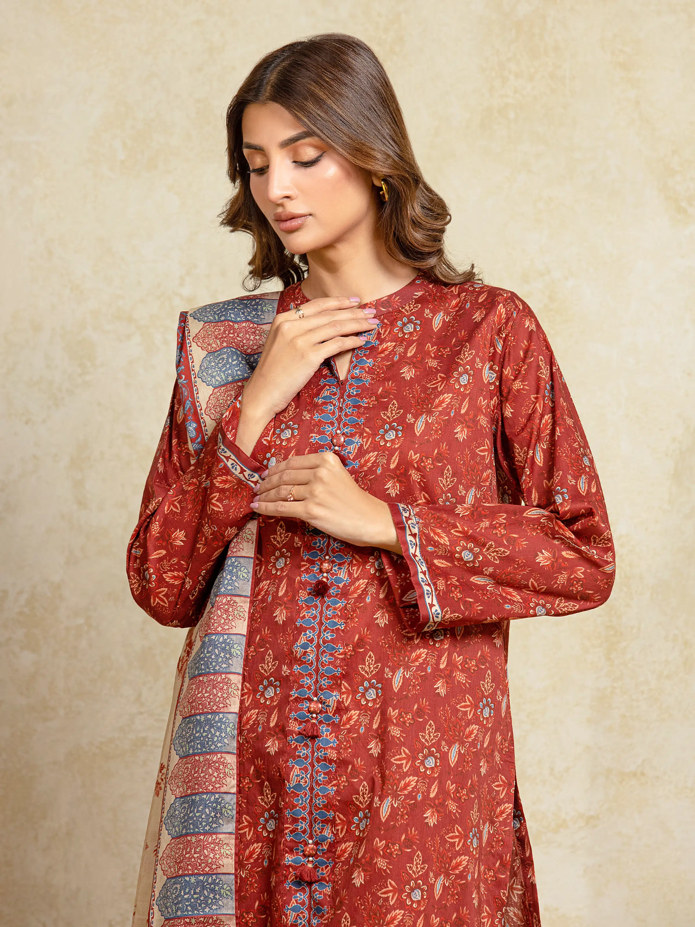 Unstitched Printed Khaddar Suit - EWU5A3-35963-3P - Image 2